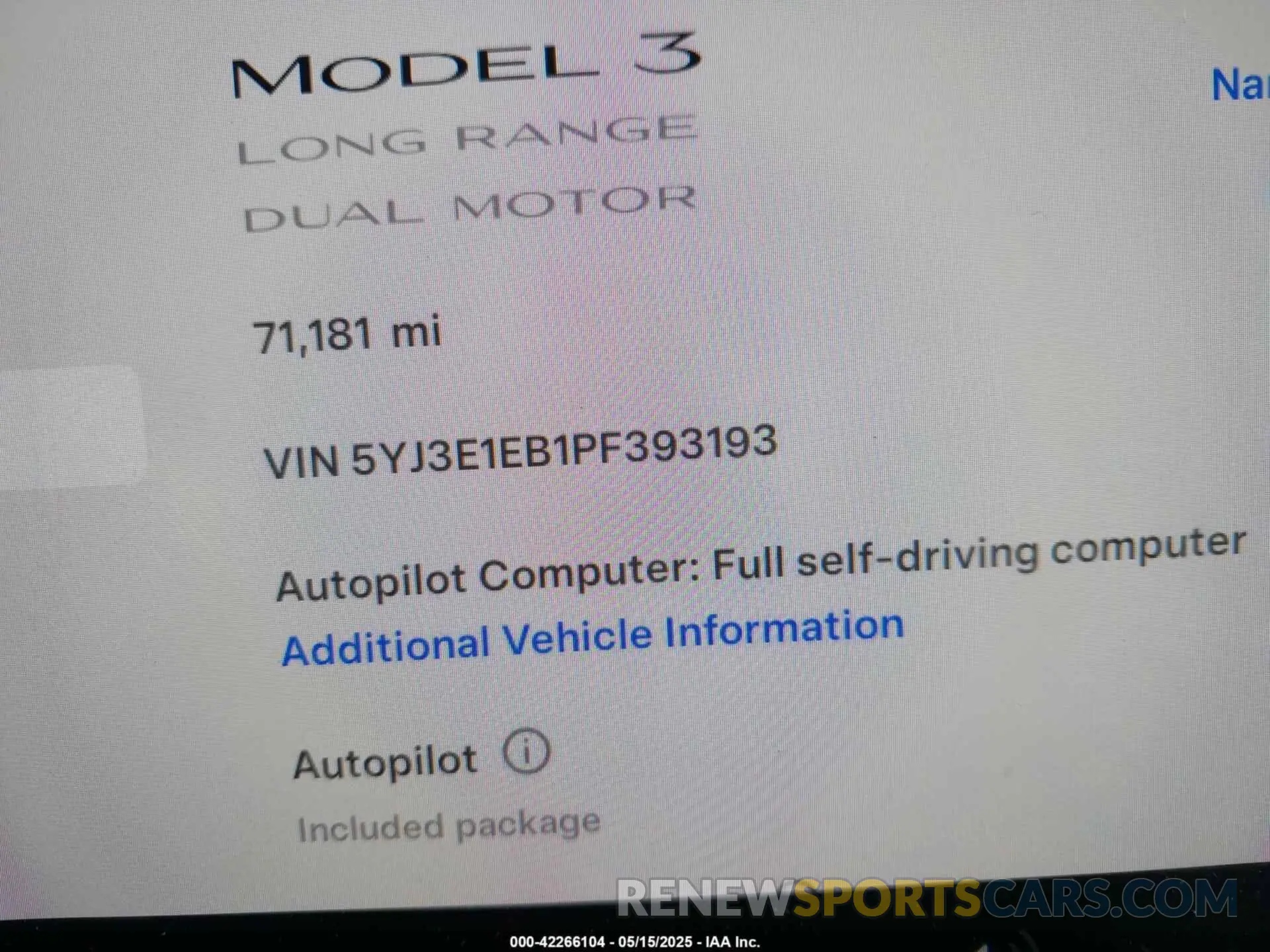 15 Photograph of a damaged car 5YJ3E1EB1PF393193 TESLA MODEL 3 2023
