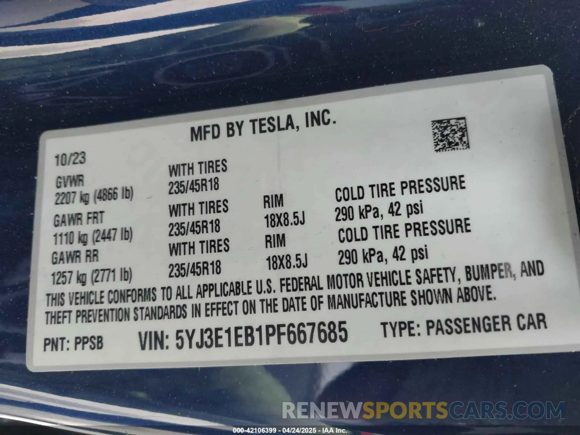 9 Фотография поврежденного автомобиля 5YJ3E1EB1PF667685 TESLA MODEL 3 2023