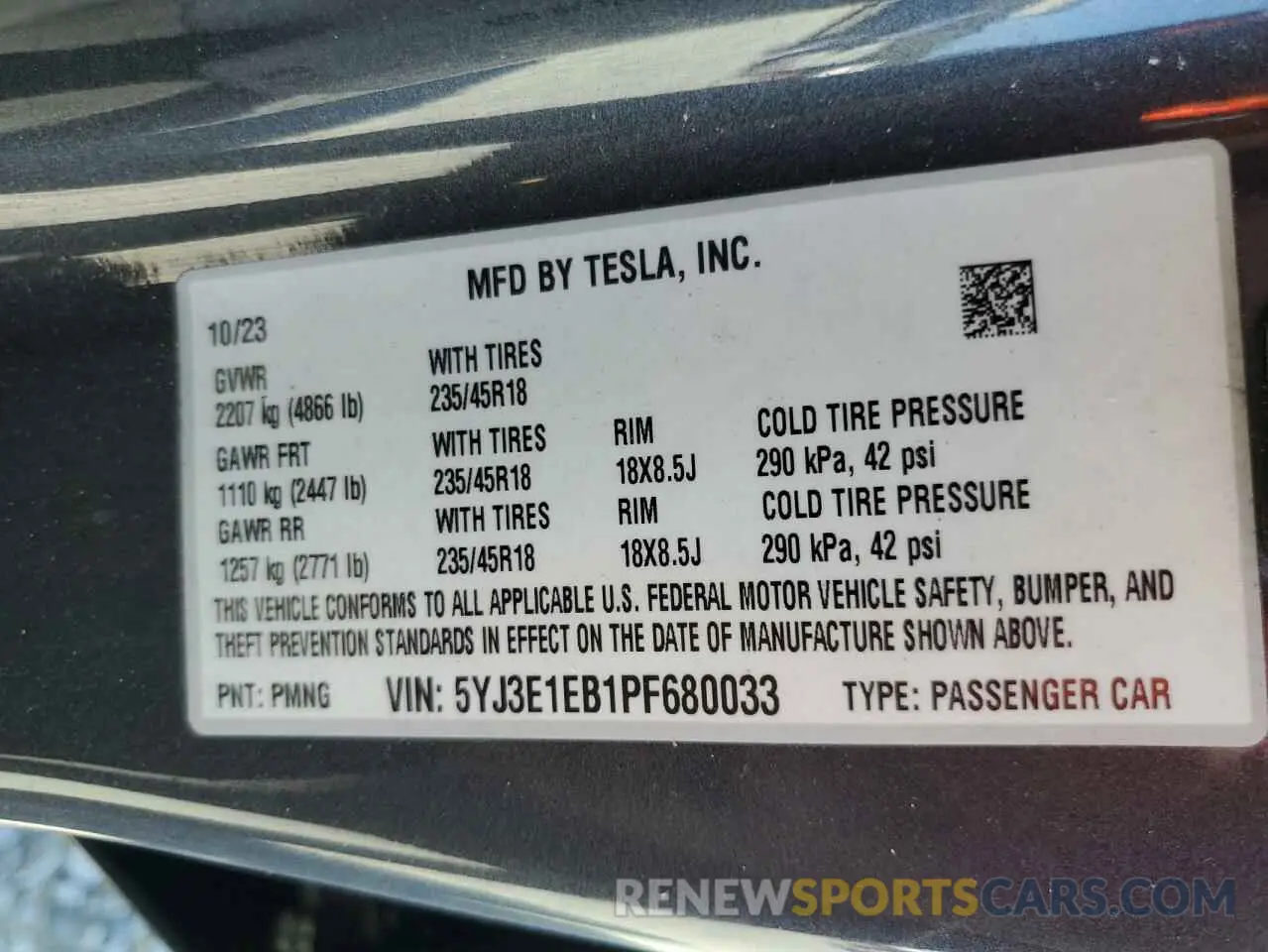 12 Фотография поврежденного автомобиля 5YJ3E1EB1PF680033 TESLA MODEL 3 2023
