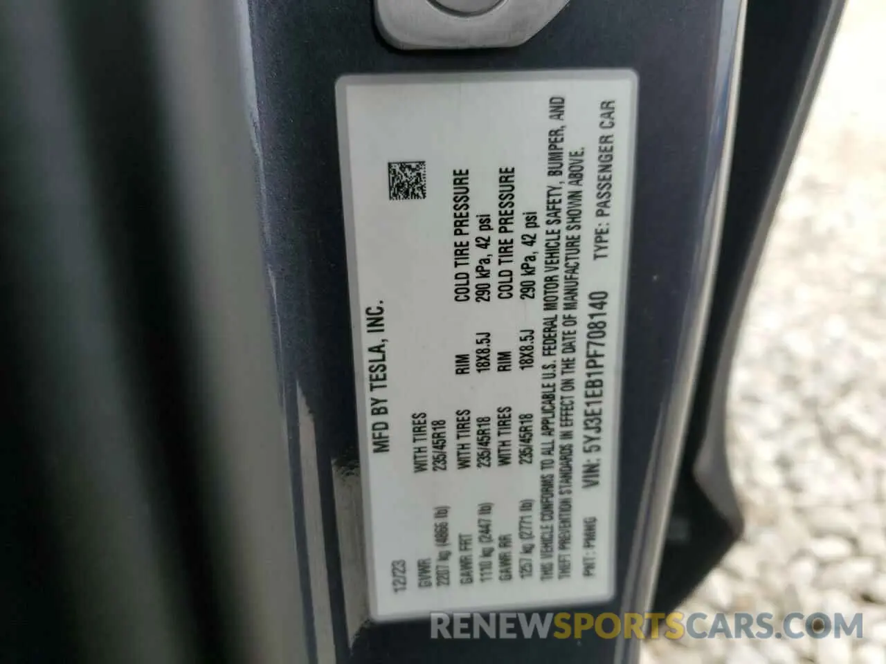 12 Photograph of a damaged car 5YJ3E1EB1PF708140 TESLA MODEL 3 2023