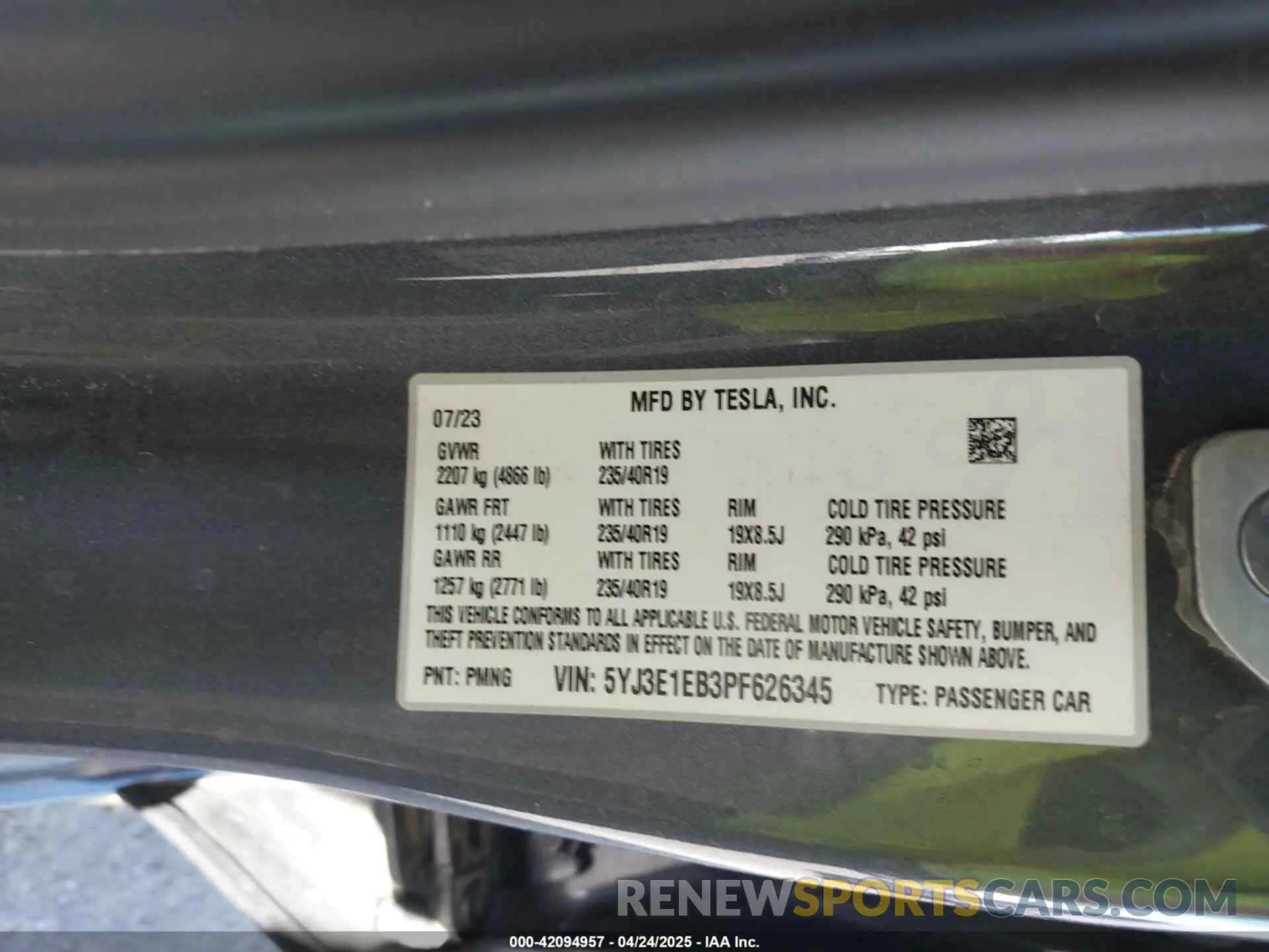 9 Фотография поврежденного автомобиля 5YJ3E1EB3PF626345 TESLA MODEL 3 2023