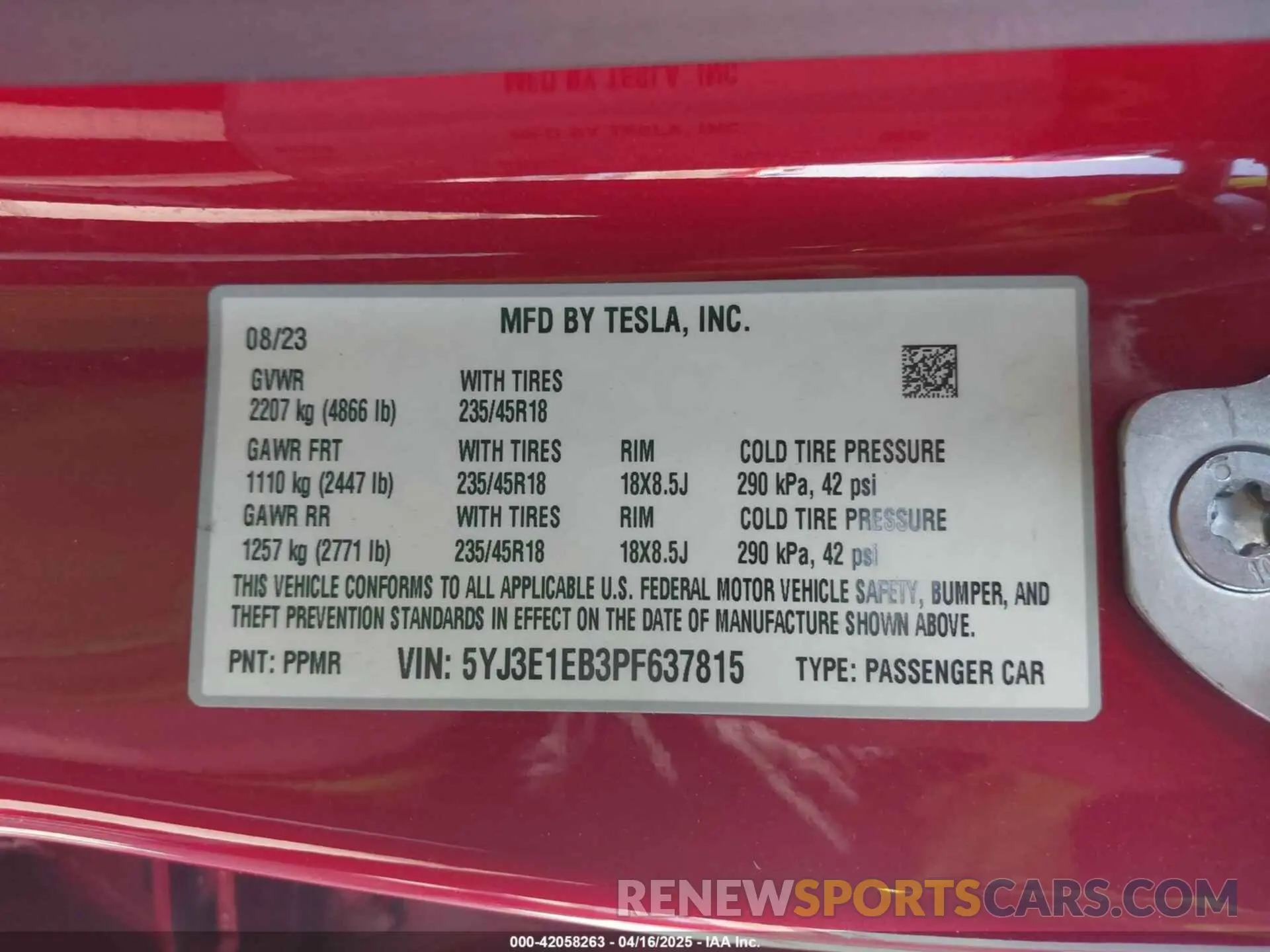 9 Photograph of a damaged car 5YJ3E1EB3PF637815 TESLA MODEL 3 2023