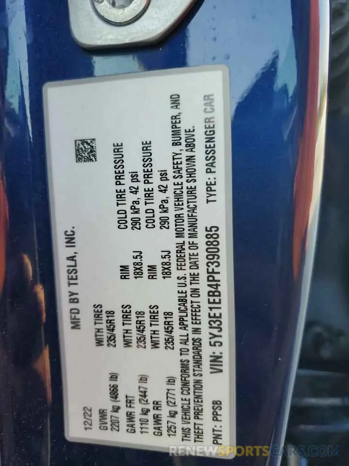 12 Photograph of a damaged car 5YJ3E1EB4PF390885 TESLA MODEL 3 2023