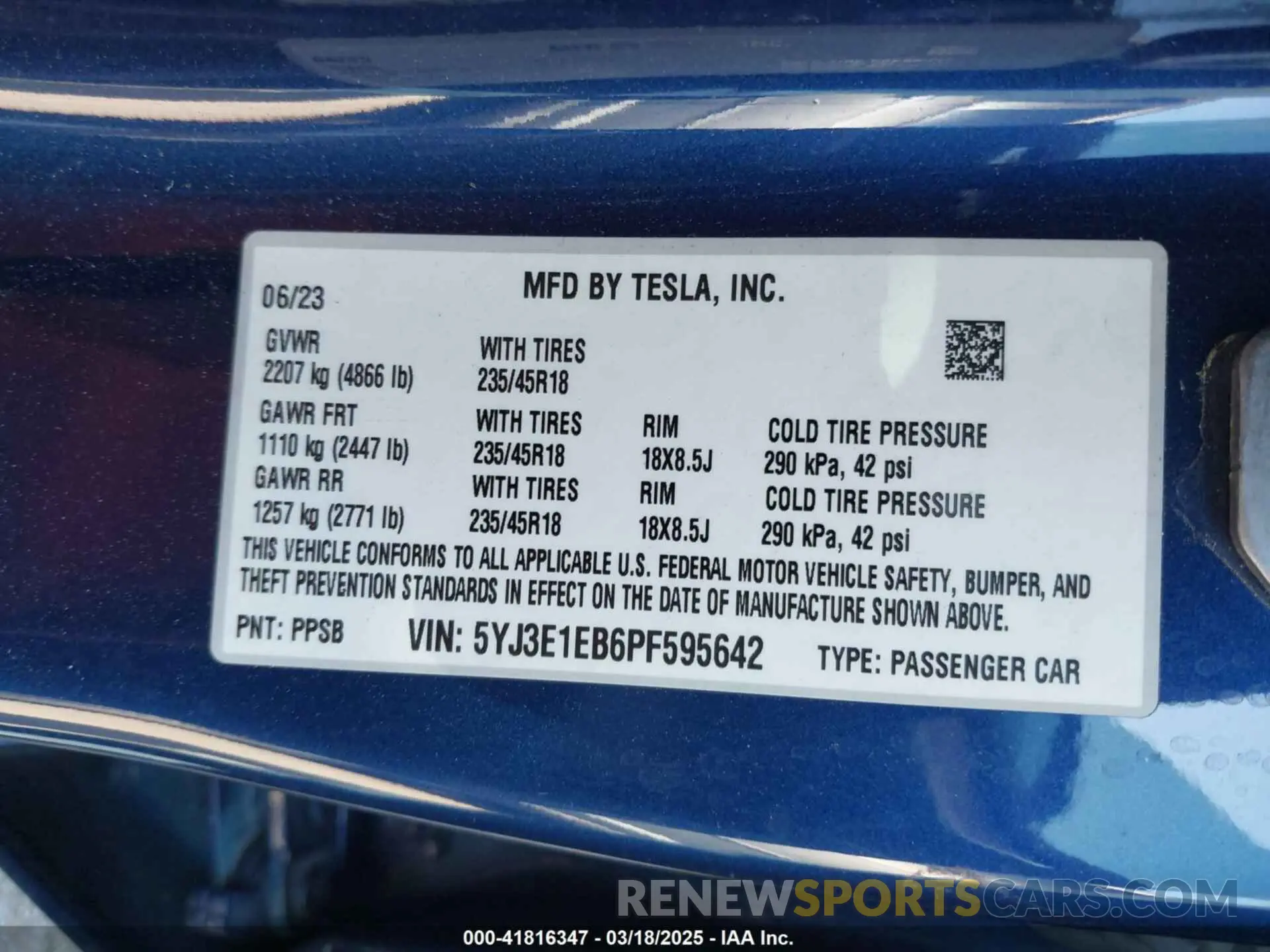 9 Фотография поврежденного автомобиля 5YJ3E1EB6PF595642 TESLA MODEL 3 2023