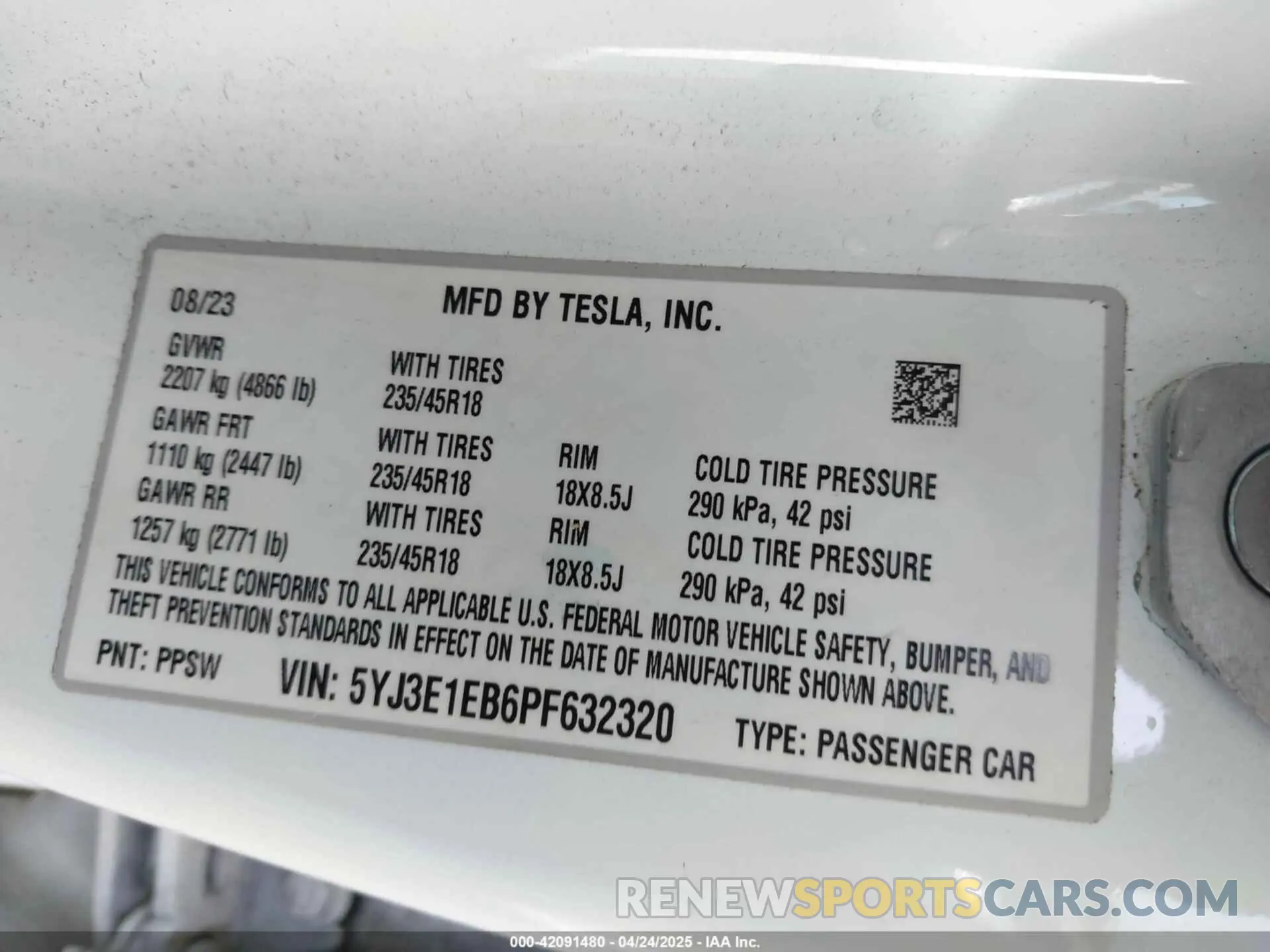 9 Фотография поврежденного автомобиля 5YJ3E1EB6PF632320 TESLA MODEL 3 2023