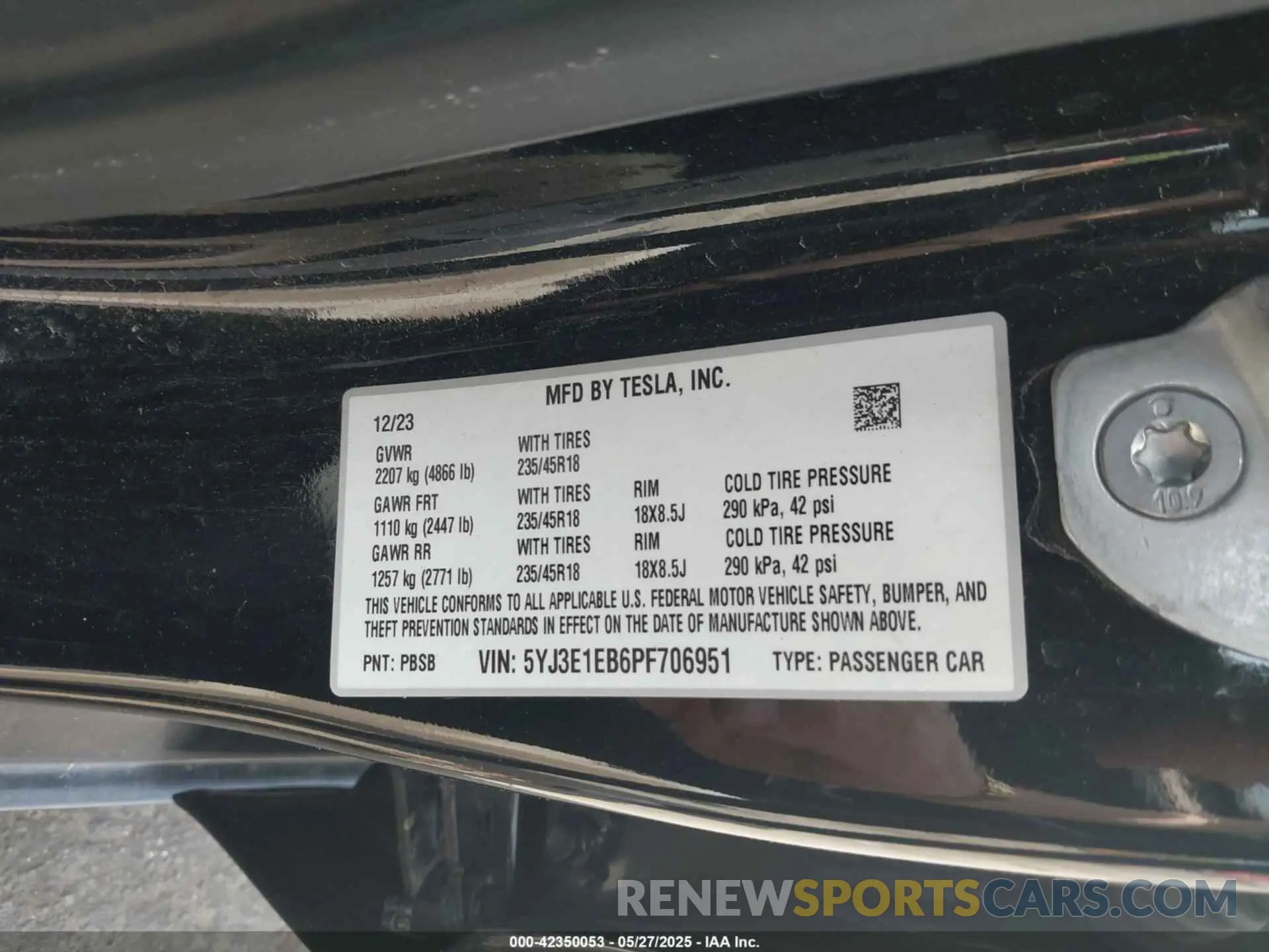 9 Фотография поврежденного автомобиля 5YJ3E1EB6PF706951 TESLA MODEL 3 2023