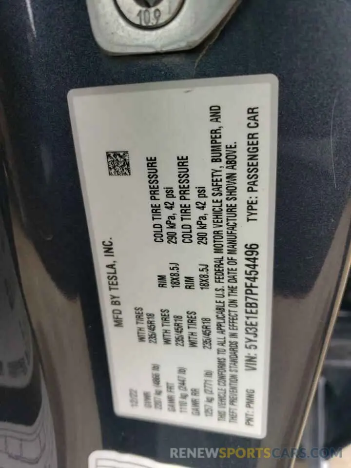 12 Фотография поврежденного автомобиля 5YJ3E1EB7PF454496 TESLA MODEL 3 2023