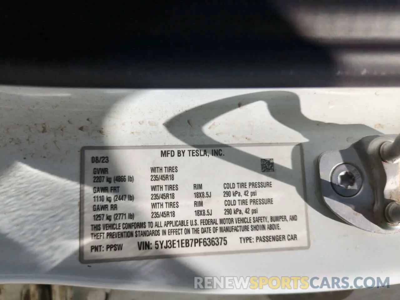 12 Photograph of a damaged car 5YJ3E1EB7PF636375 TESLA MODEL 3 2023