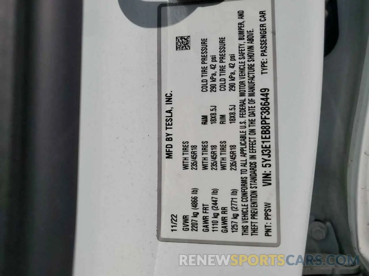 13 Photograph of a damaged car 5YJ3E1EB8PF386449 TESLA MODEL 3 2023