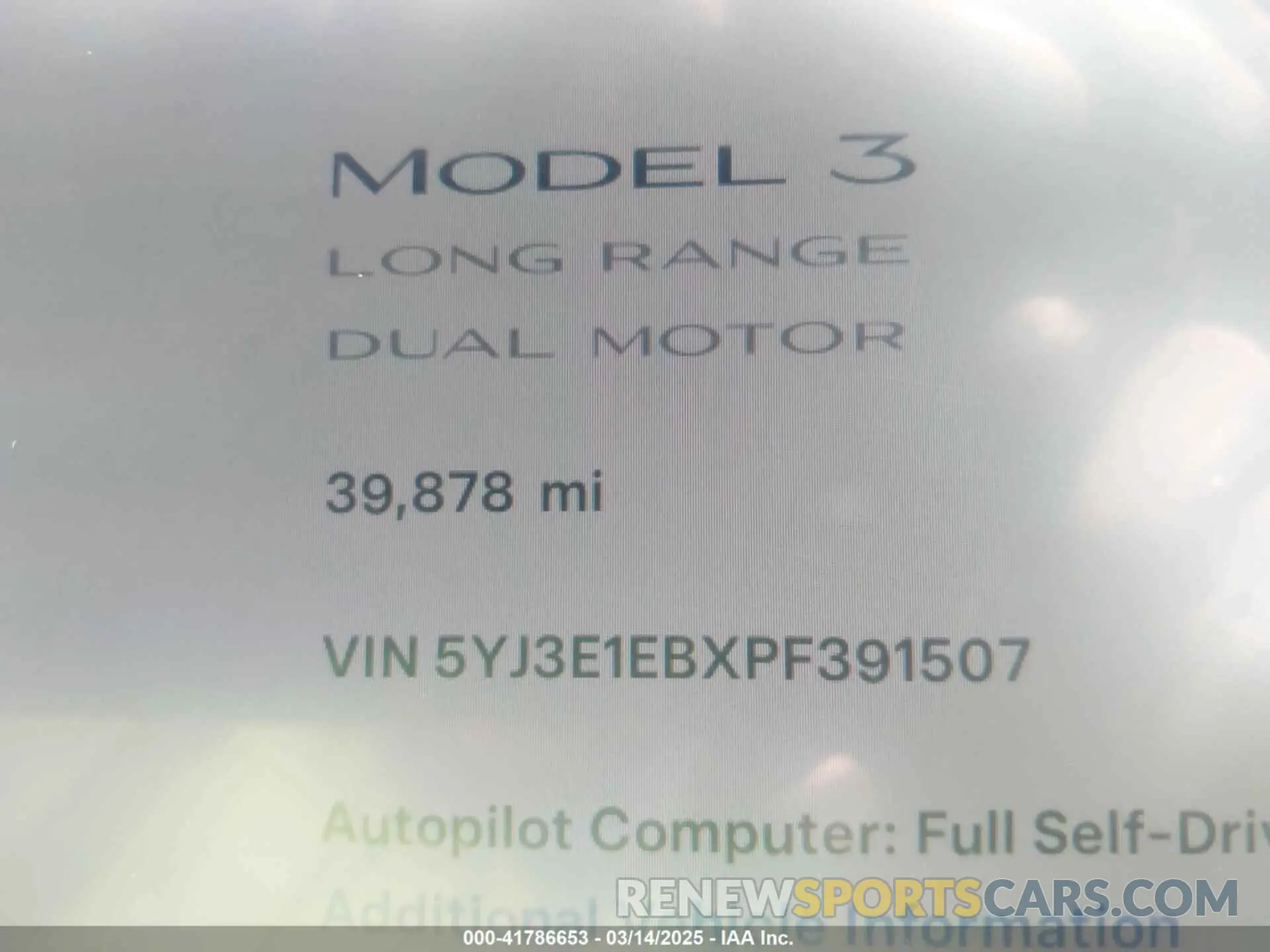 14 Фотография поврежденного автомобиля 5YJ3E1EBXPF391507 TESLA MODEL 3 2023