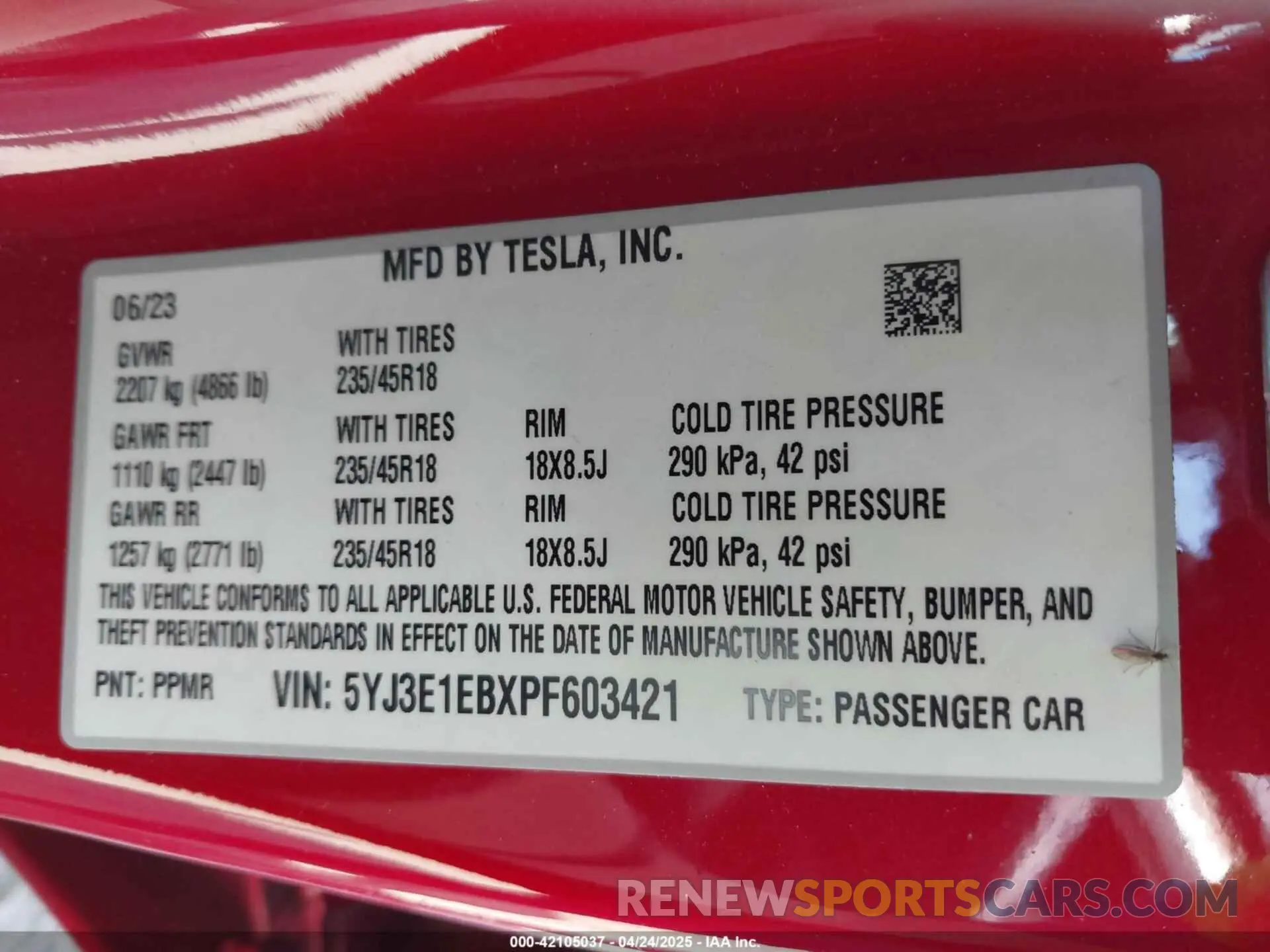 9 Фотография поврежденного автомобиля 5YJ3E1EBXPF603421 TESLA MODEL 3 2023