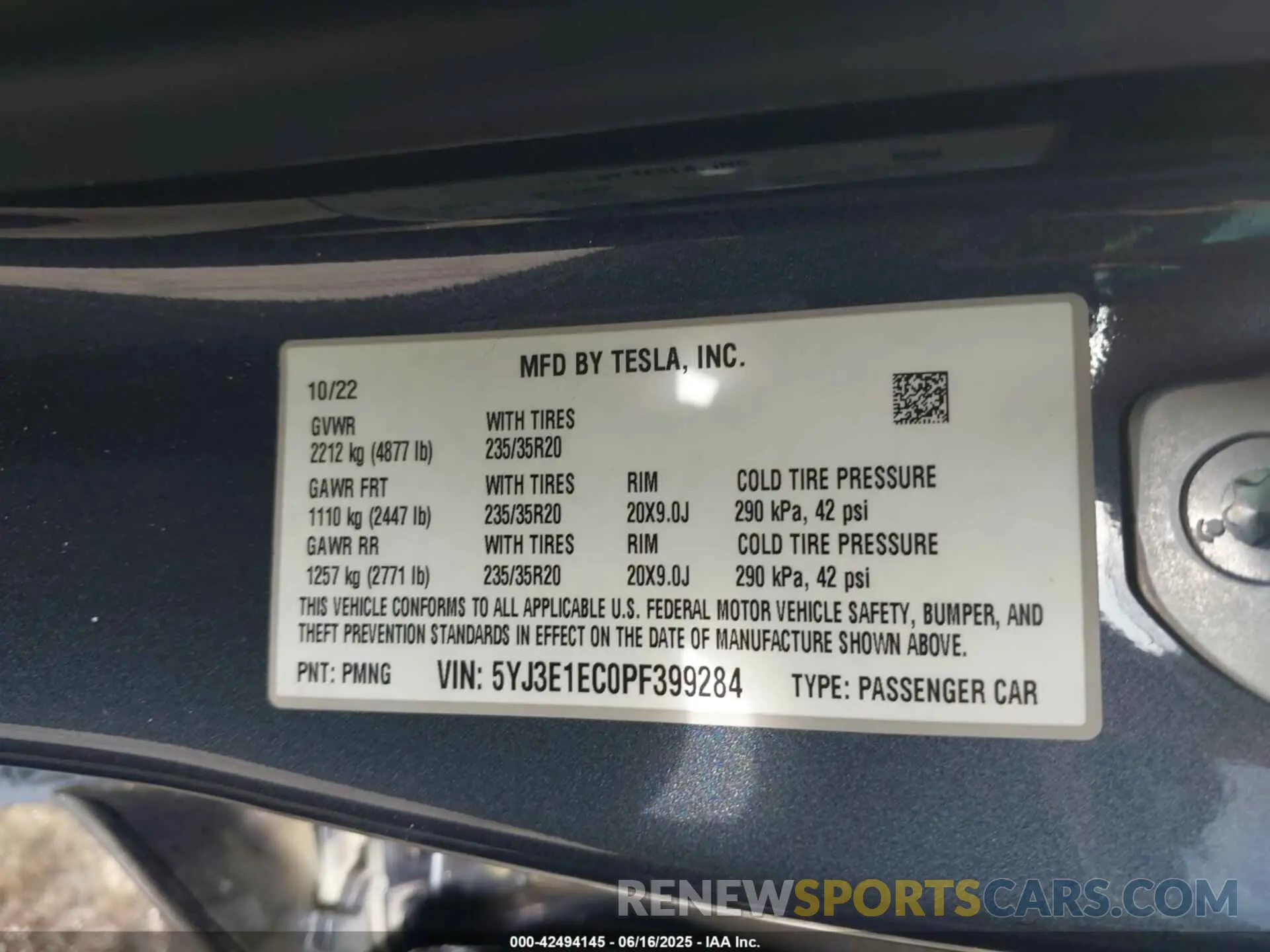9 Фотография поврежденного автомобиля 5YJ3E1EC0PF399284 TESLA MODEL 3 2023