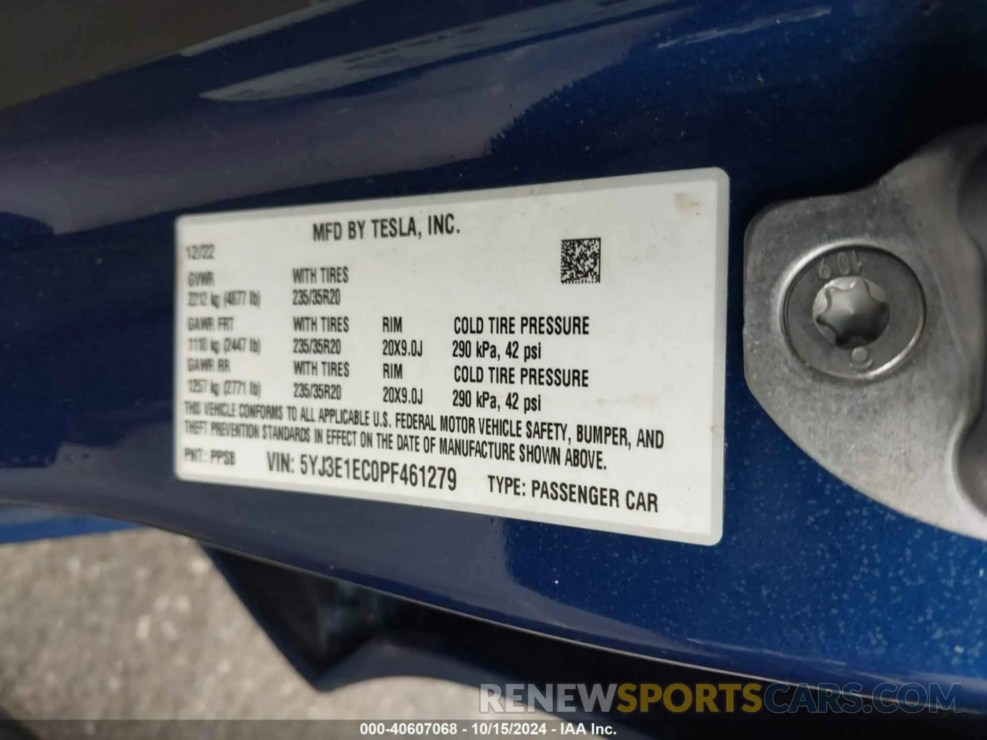 9 Фотография поврежденного автомобиля 5YJ3E1EC0PF461279 TESLA MODEL 3 2023