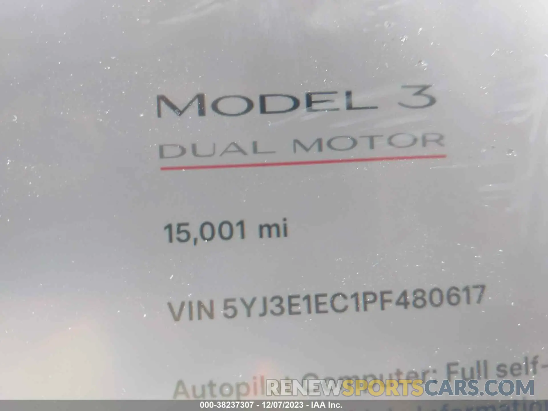 14 Photograph of a damaged car 5YJ3E1EC1PF480617 TESLA MODEL 3 2023