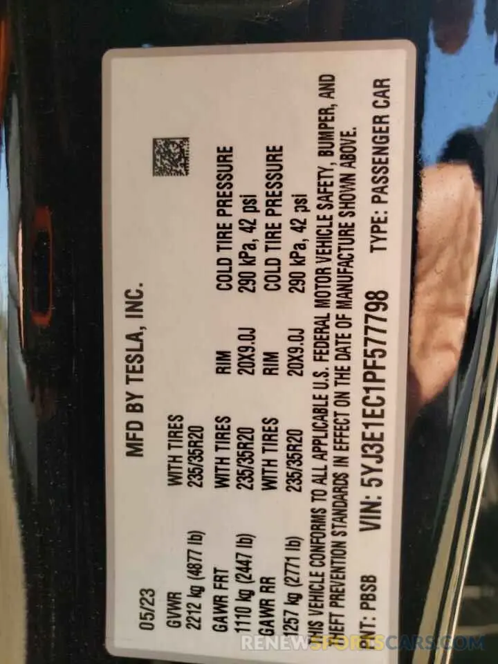 12 Photograph of a damaged car 5YJ3E1EC1PF577798 TESLA MODEL 3 2023
