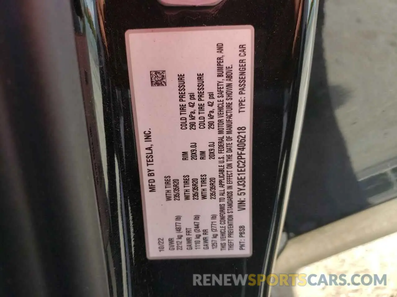 14 Фотография поврежденного автомобиля 5YJ3E1EC2PF406218 TESLA MODEL 3 2023
