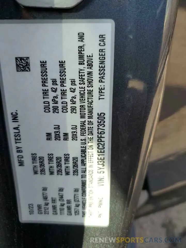 12 Фотография поврежденного автомобиля 5YJ3E1EC2PF673505 TESLA MODEL 3 2023