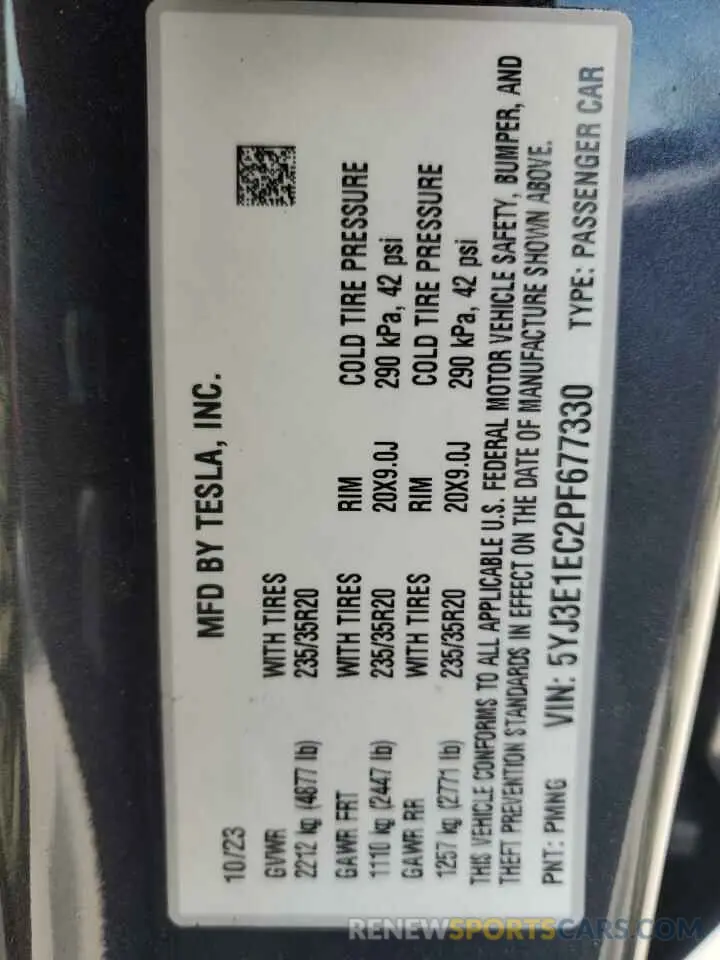 13 Фотография поврежденного автомобиля 5YJ3E1EC2PF677330 TESLA MODEL 3 2023