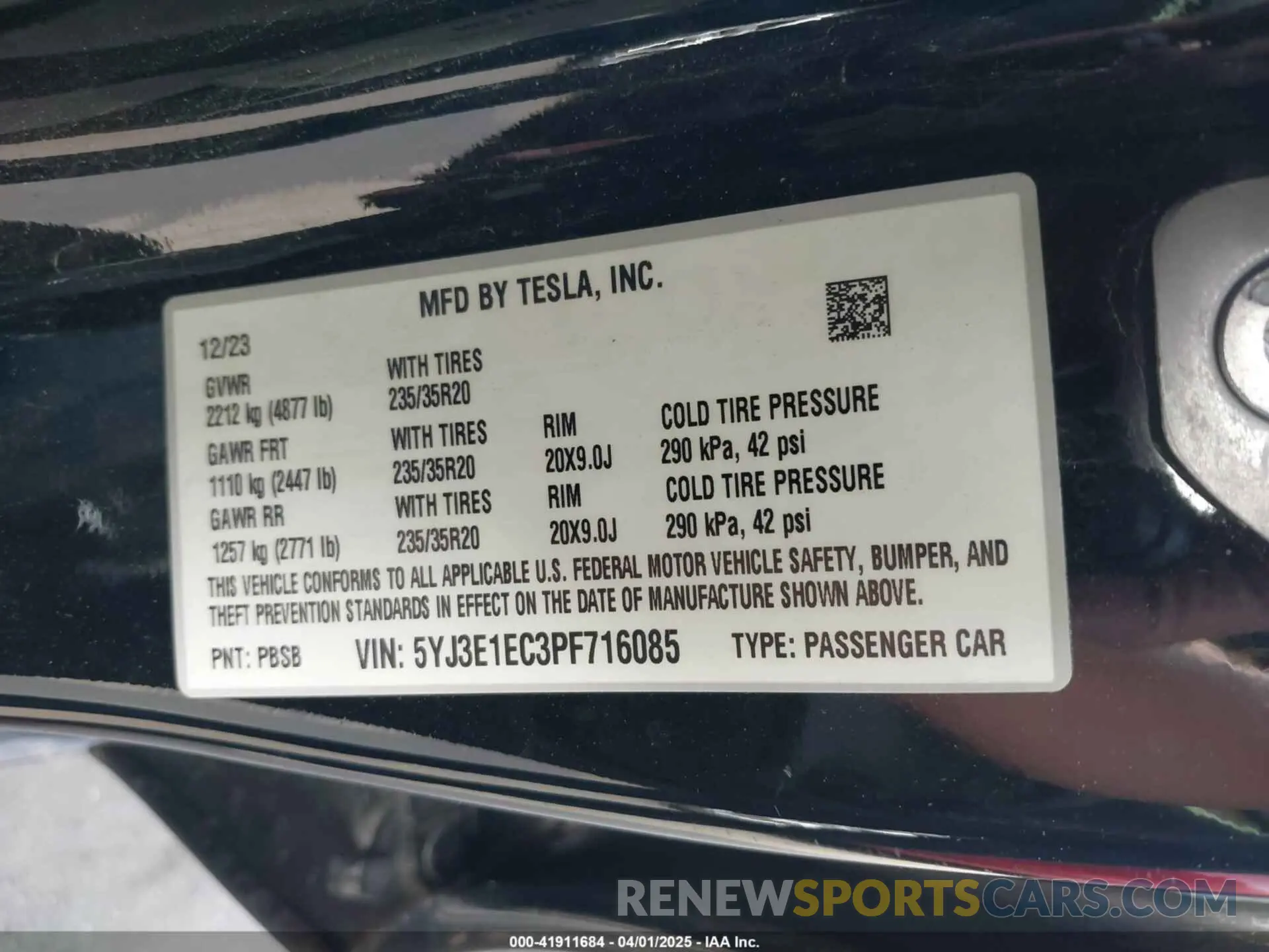 9 Фотография поврежденного автомобиля 5YJ3E1EC3PF716085 TESLA MODEL 3 2023