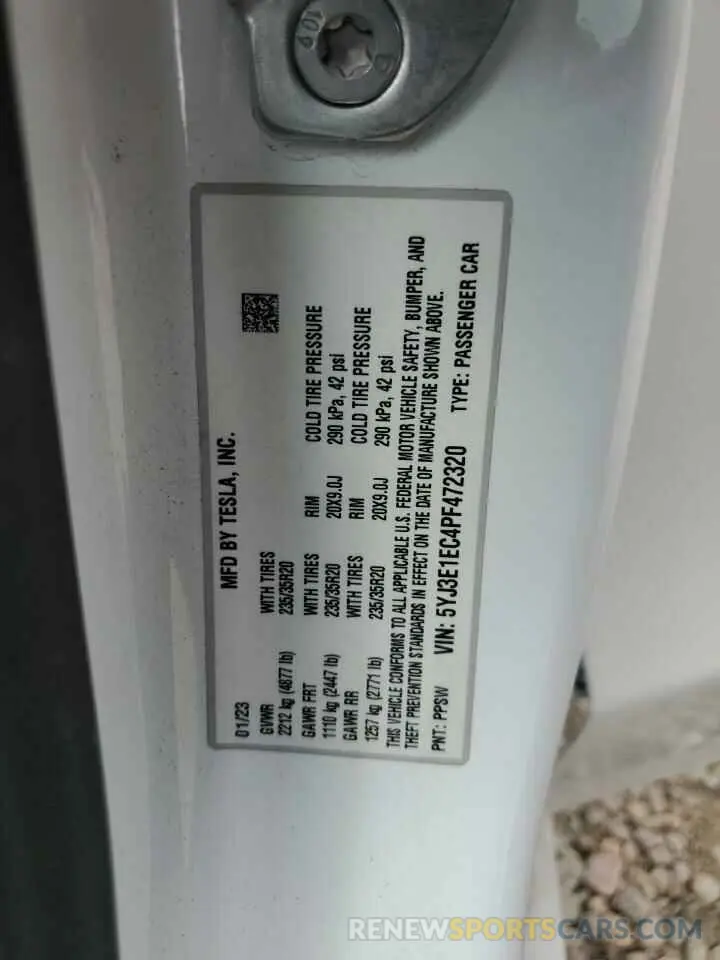 14 Фотография поврежденного автомобиля 5YJ3E1EC4PF472320 TESLA MODEL 3 2023