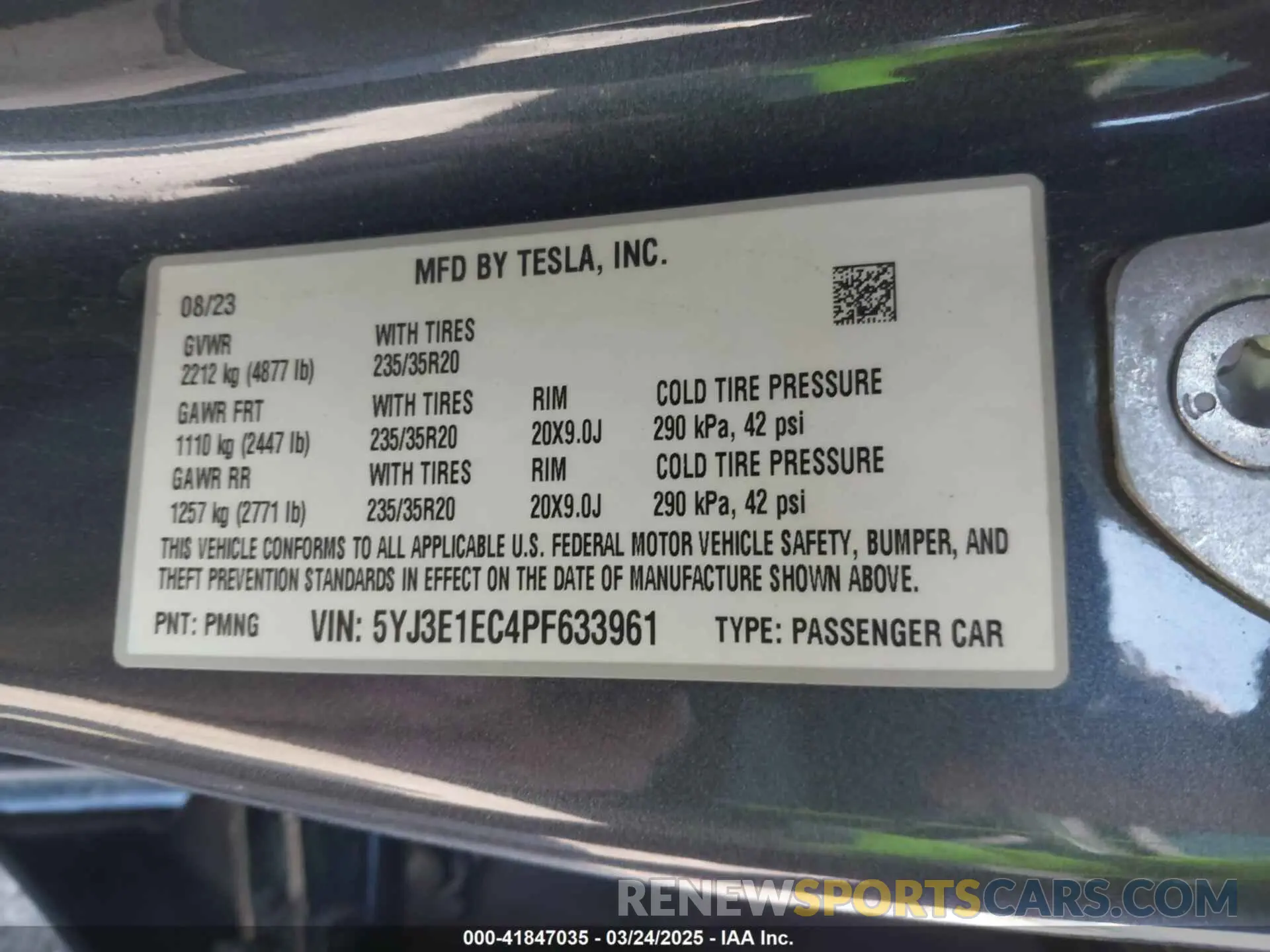 9 Фотография поврежденного автомобиля 5YJ3E1EC4PF633961 TESLA MODEL 3 2023