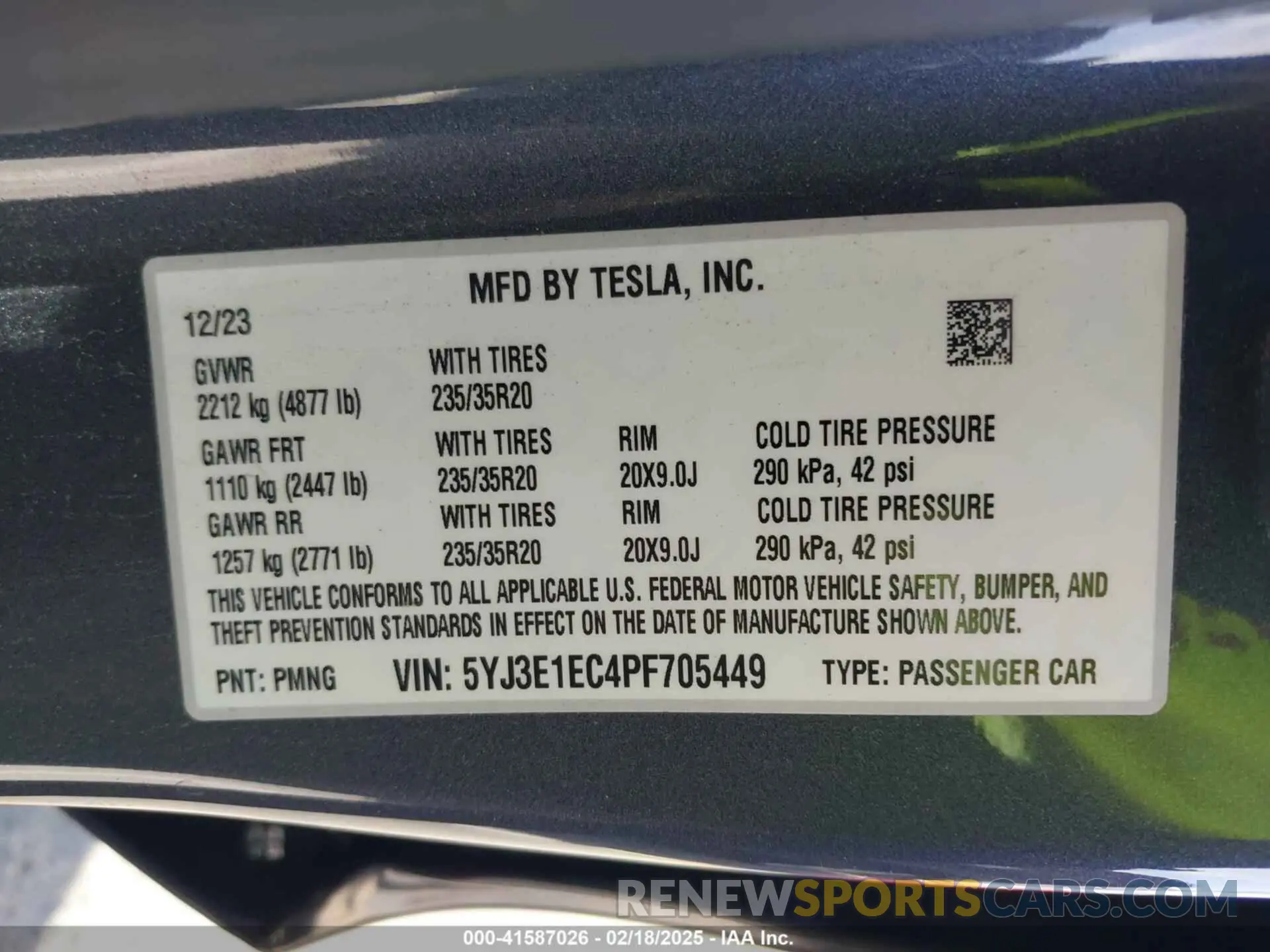 9 Фотография поврежденного автомобиля 5YJ3E1EC4PF705449 TESLA MODEL 3 2023