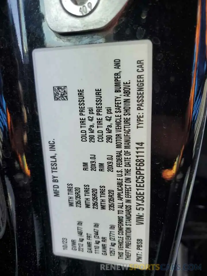 14 Фотография поврежденного автомобиля 5YJ3E1EC5PF681114 TESLA MODEL 3 2023