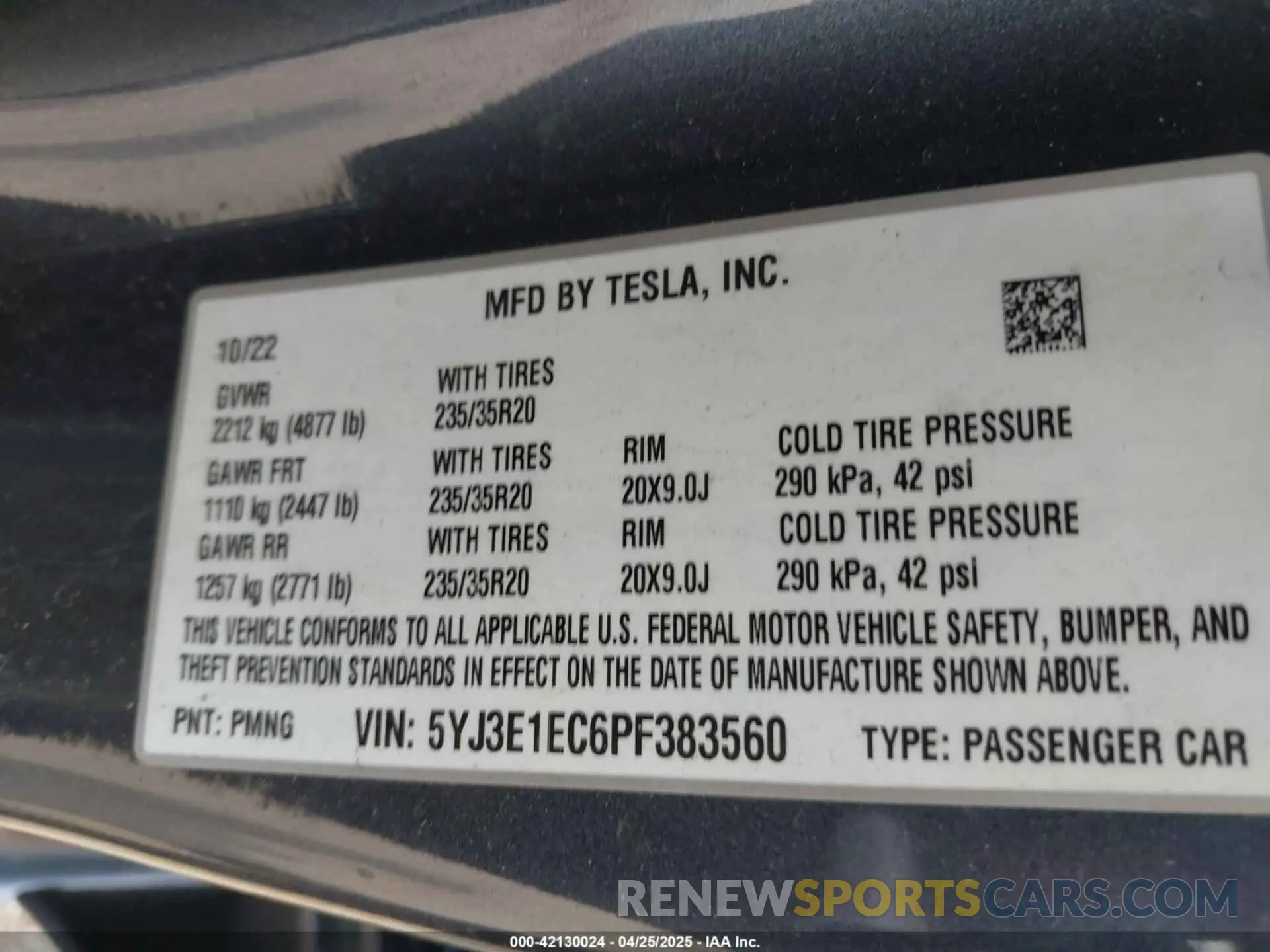 9 Фотография поврежденного автомобиля 5YJ3E1EC6PF383560 TESLA MODEL 3 2023