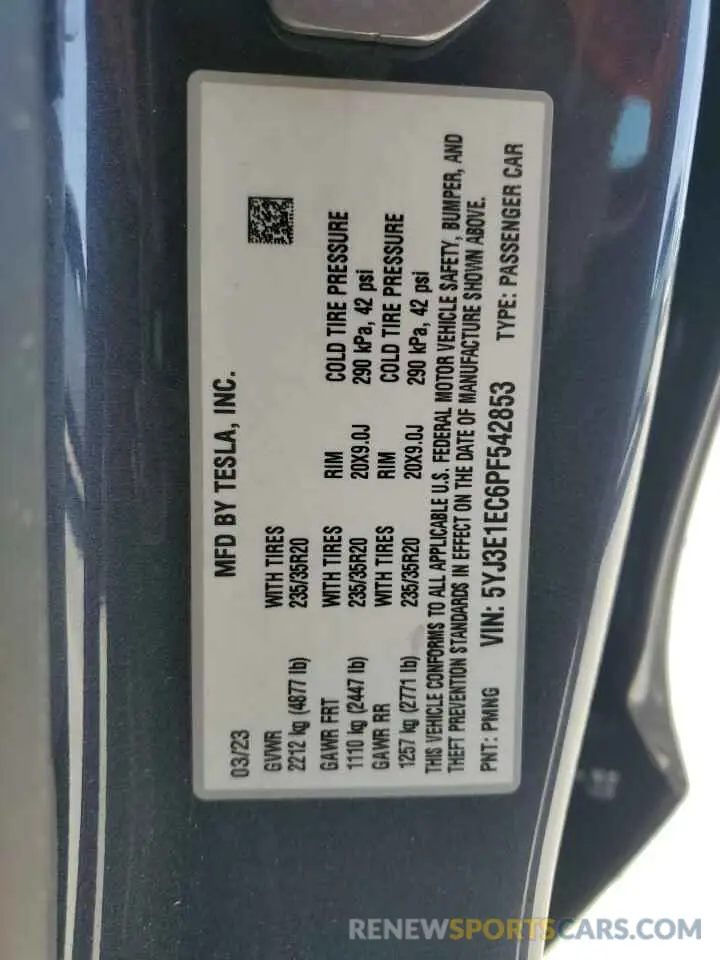 13 Photograph of a damaged car 5YJ3E1EC6PF542853 TESLA MODEL 3 2023