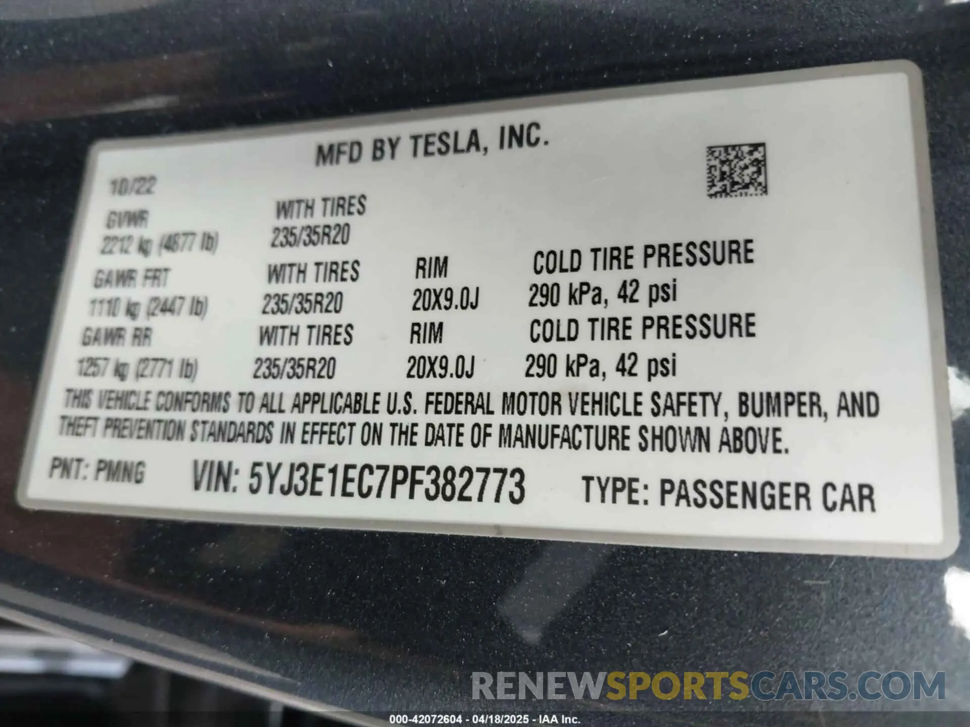 9 Фотография поврежденного автомобиля 5YJ3E1EC7PF382773 TESLA MODEL 3 2023