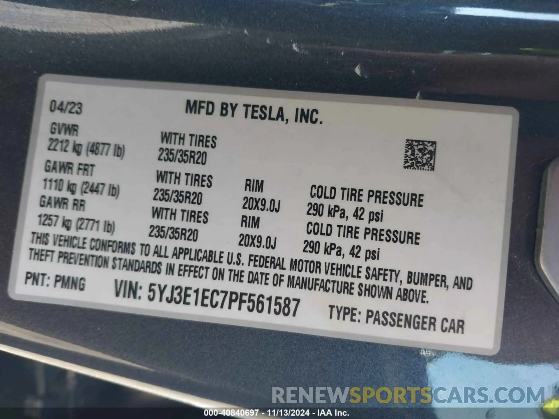9 Фотография поврежденного автомобиля 5YJ3E1EC7PF561587 TESLA MODEL 3 2023