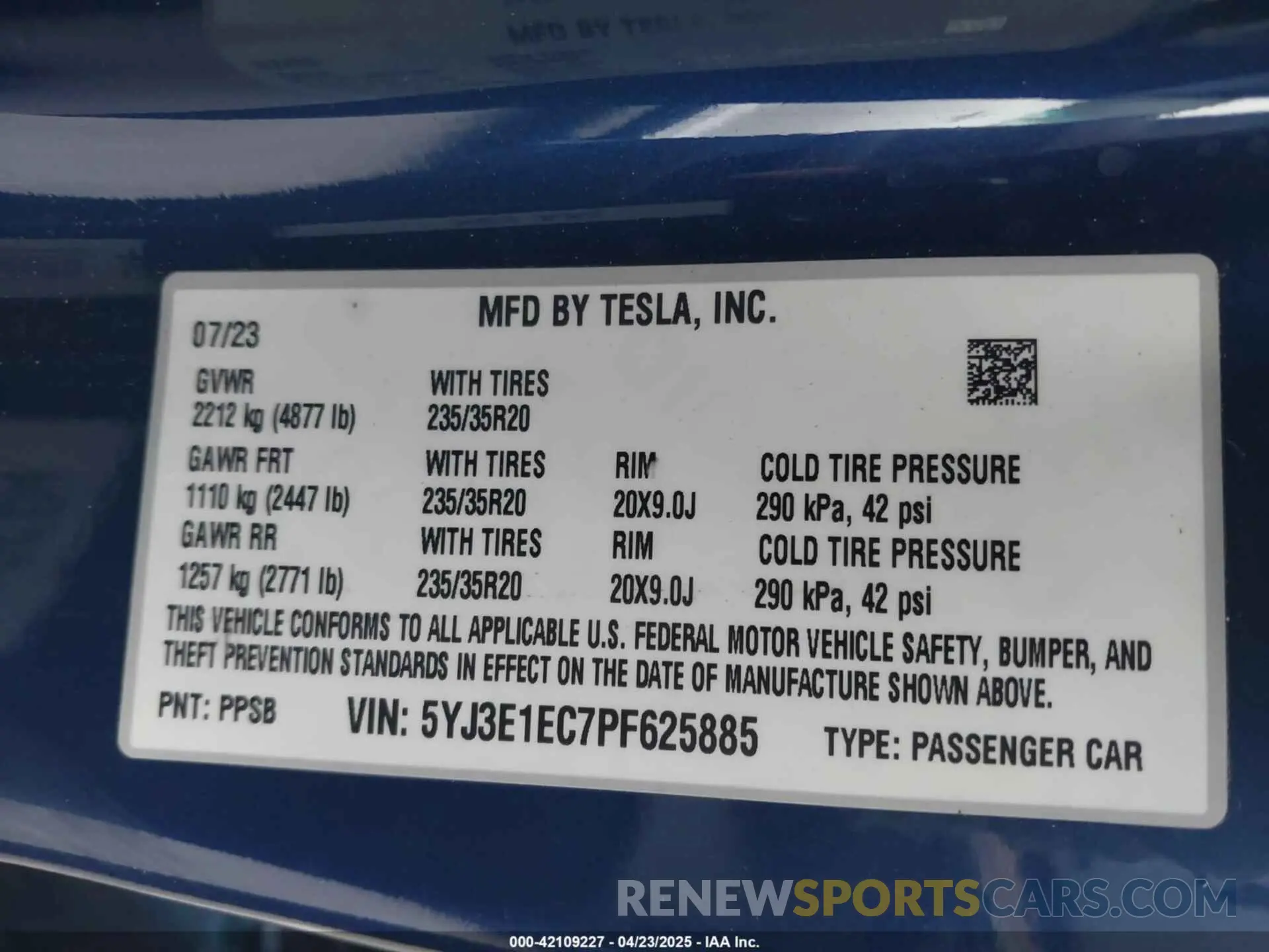 9 Фотография поврежденного автомобиля 5YJ3E1EC7PF625885 TESLA MODEL 3 2023