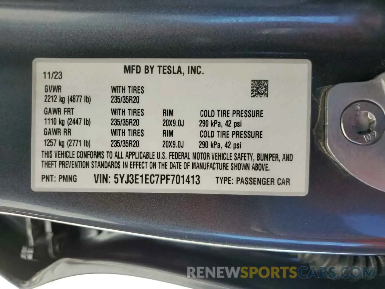 13 Фотография поврежденного автомобиля 5YJ3E1EC7PF701413 TESLA MODEL 3 2023