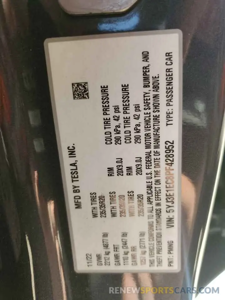 12 Photograph of a damaged car 5YJ3E1EC8PF428952 TESLA MODEL 3 2023