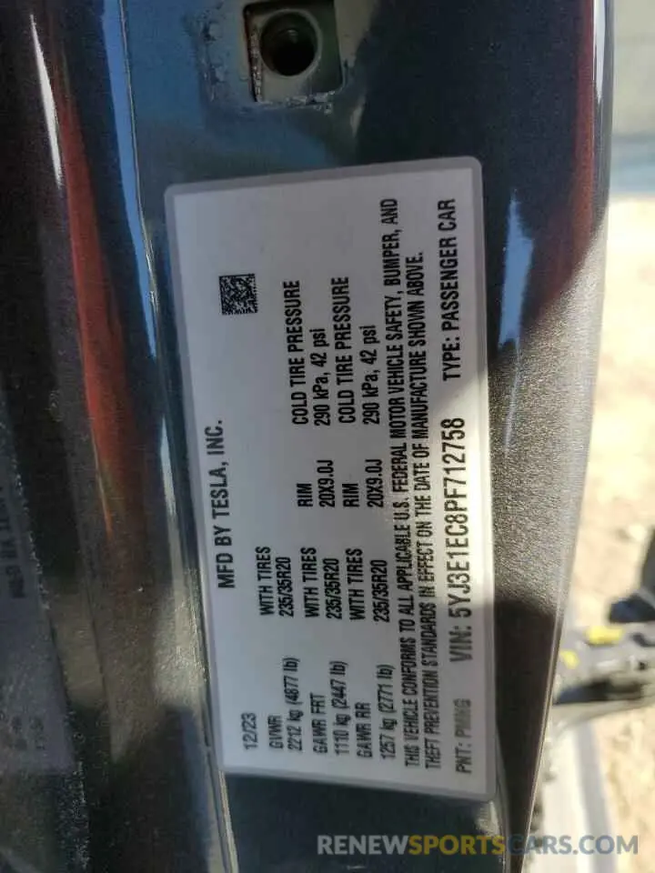 13 Photograph of a damaged car 5YJ3E1EC8PF712758 TESLA MODEL 3 2023