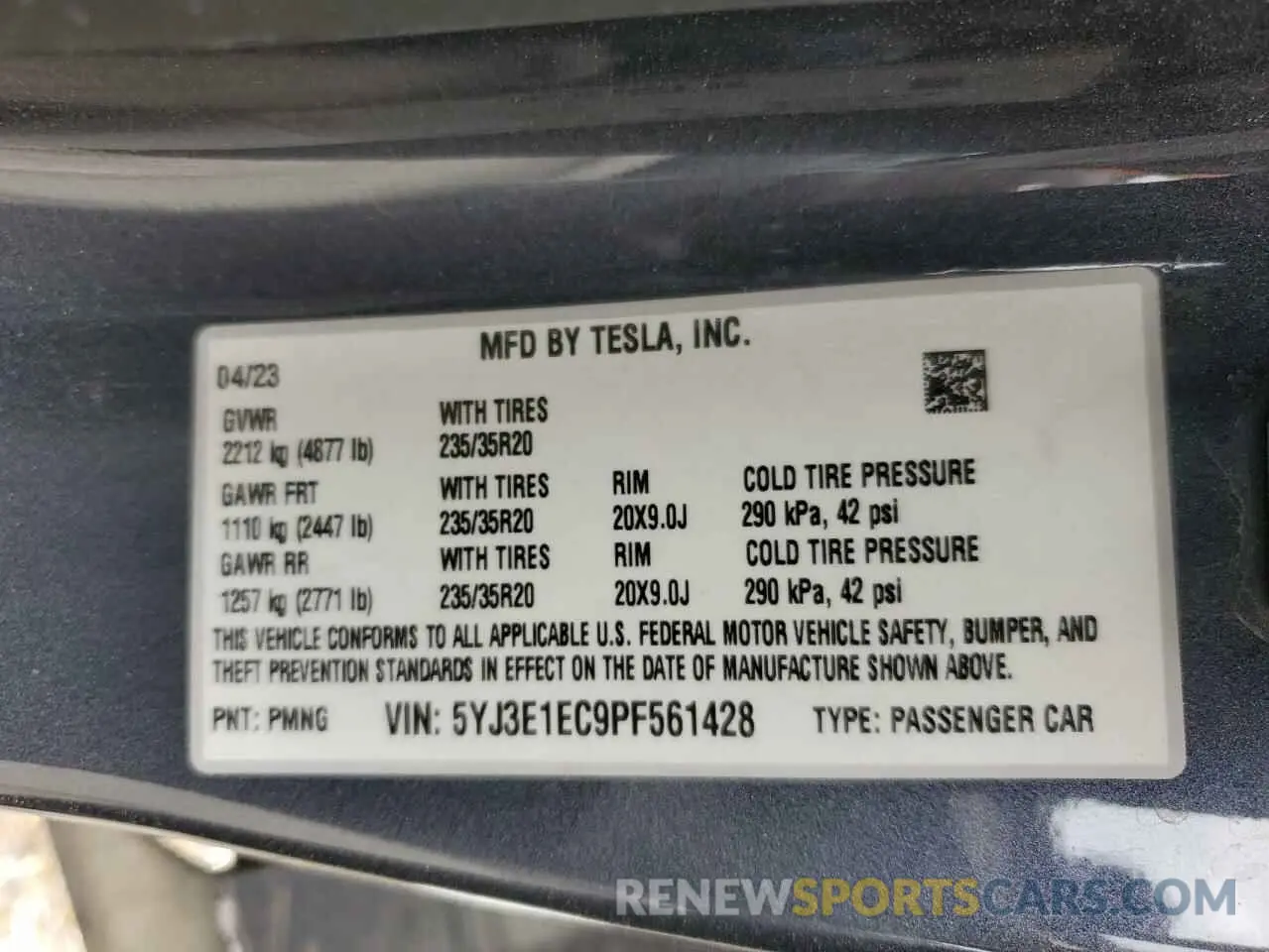 15 Photograph of a damaged car 5YJ3E1EC9PF561428 TESLA MODEL 3 2023