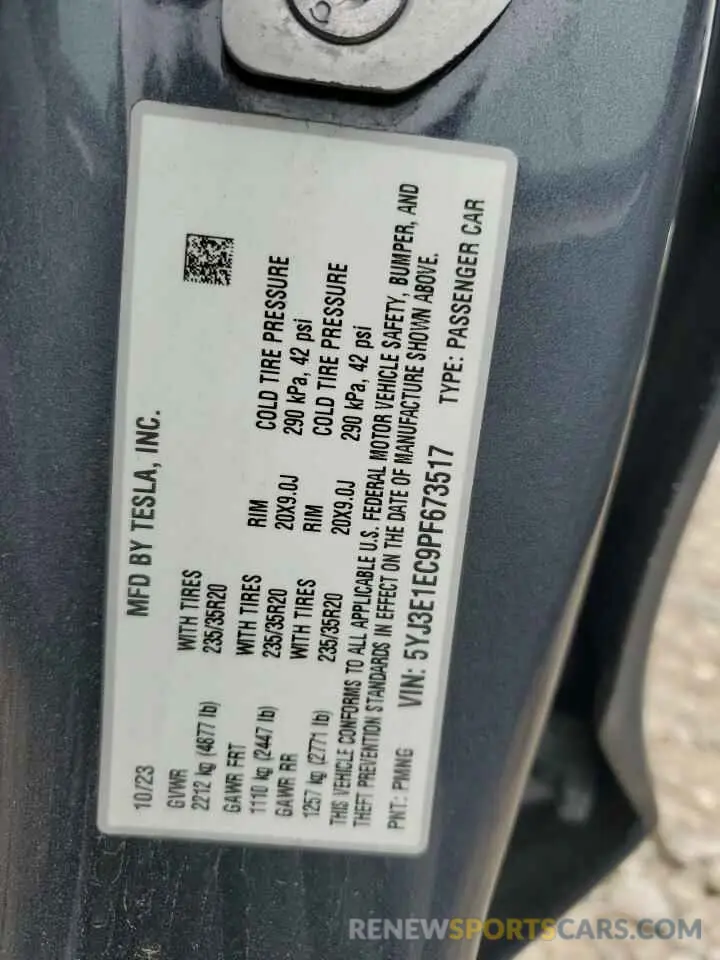 14 Фотография поврежденного автомобиля 5YJ3E1EC9PF673517 TESLA MODEL 3 2023