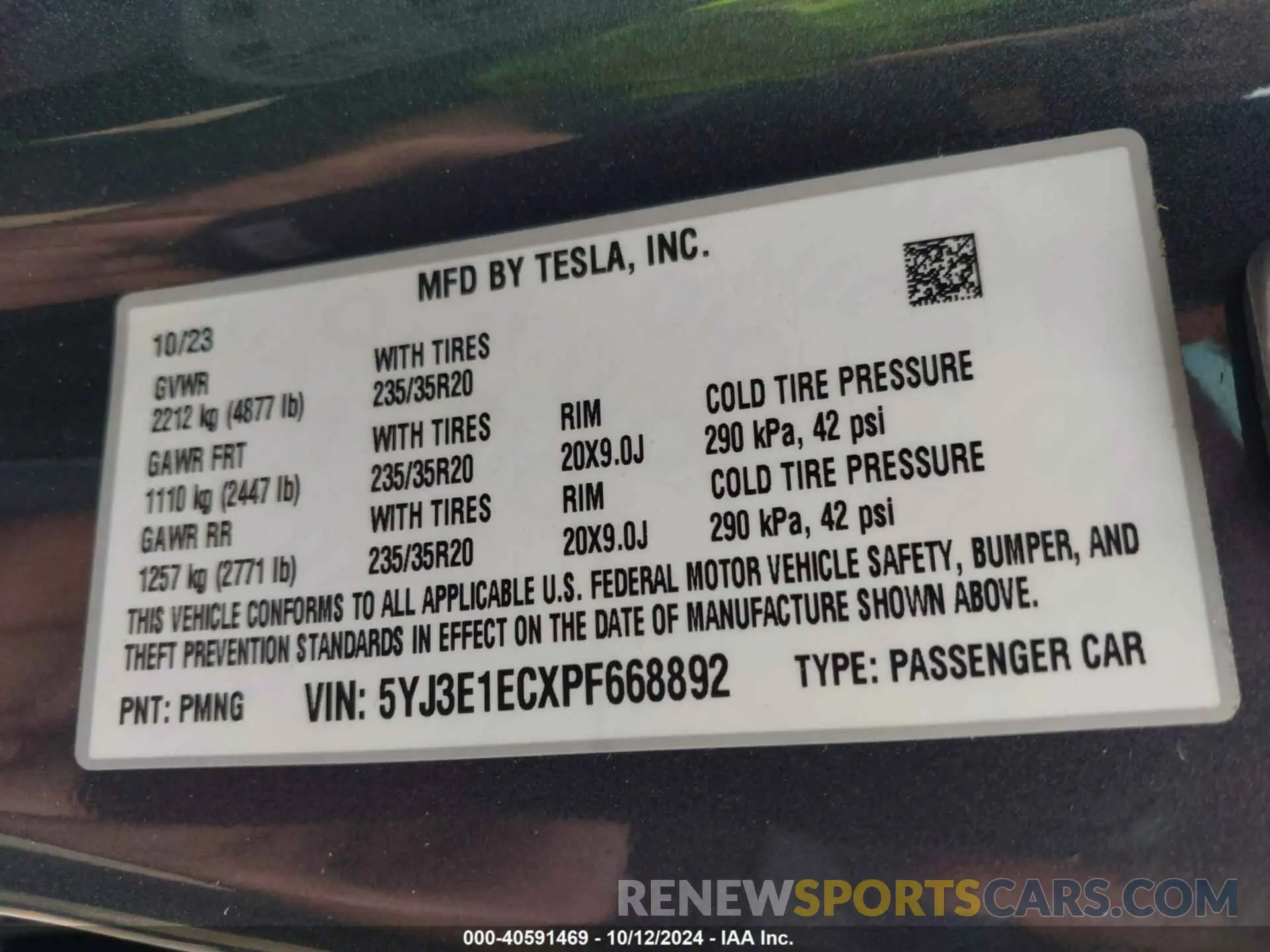 9 Photograph of a damaged car 5YJ3E1ECXPF668892 TESLA MODEL 3 2023