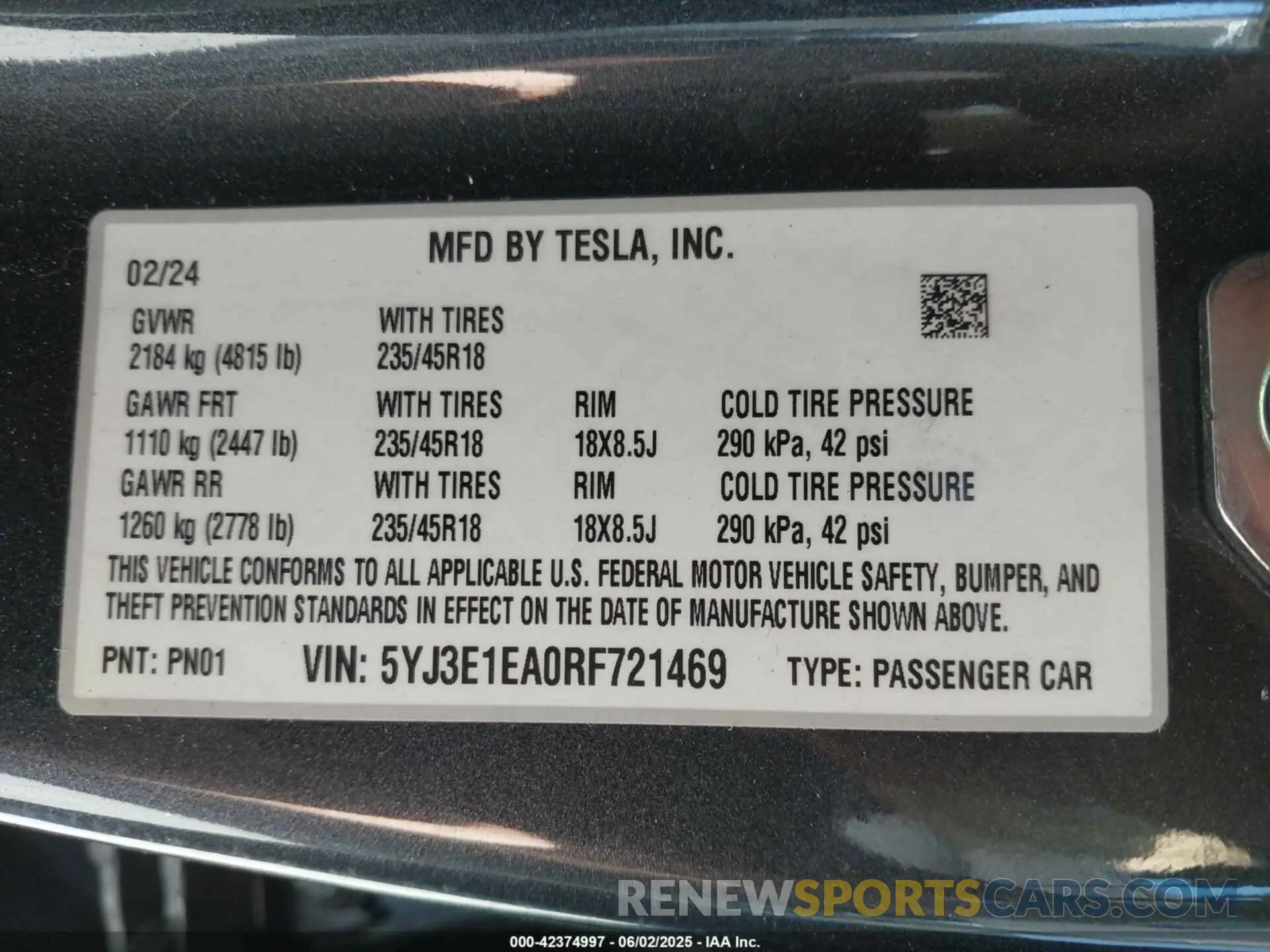 9 Фотография поврежденного автомобиля 5YJ3E1EA0RF721469 TESLA MODEL 3 2024