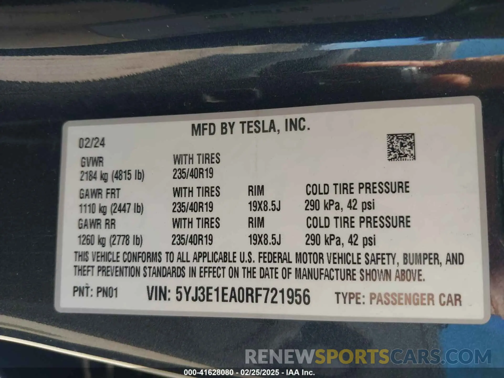 9 Фотография поврежденного автомобиля 5YJ3E1EA0RF721956 TESLA MODEL 3 2024