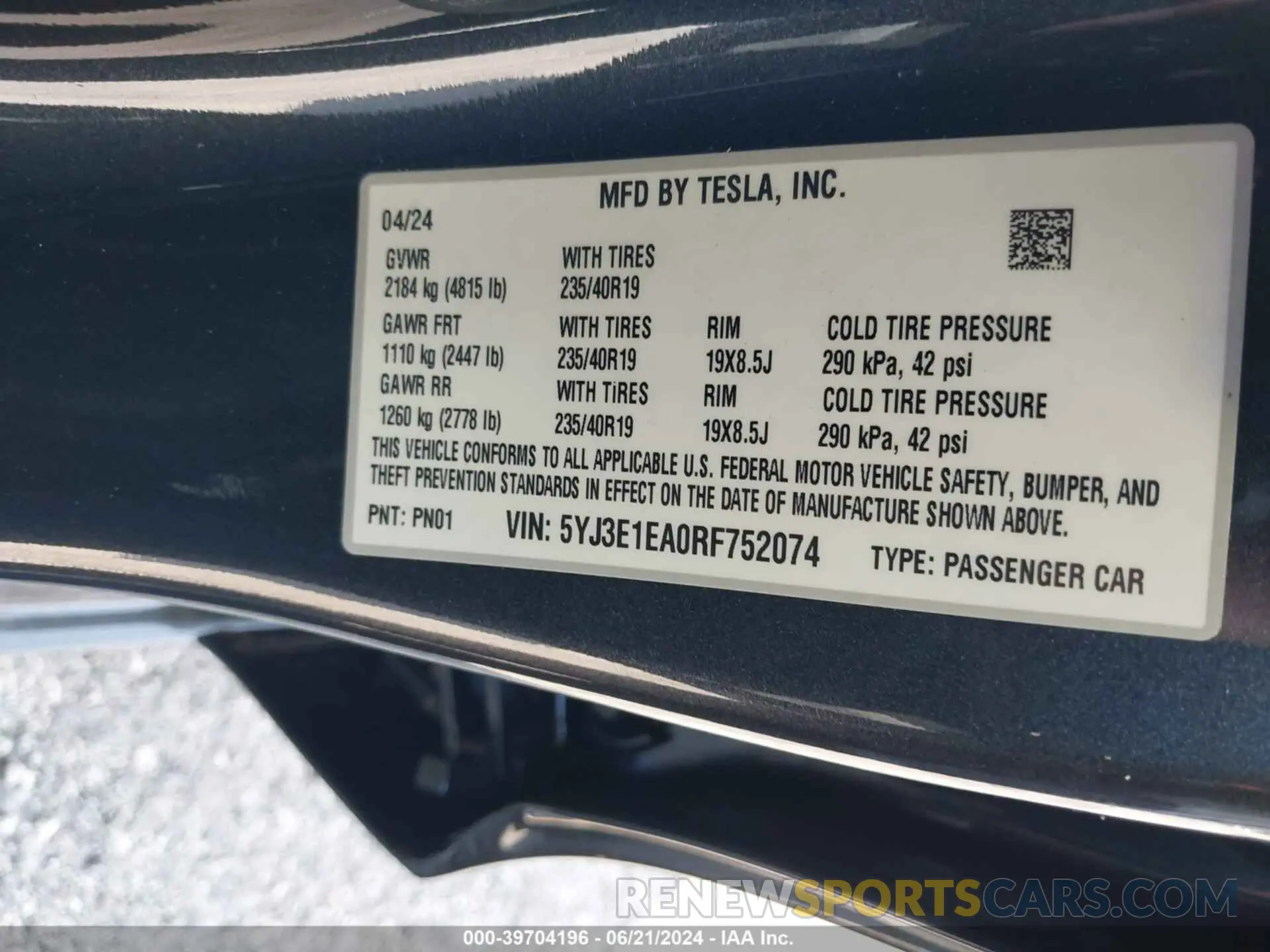 9 Фотография поврежденного автомобиля 5YJ3E1EA0RF752074 TESLA MODEL 3 2024
