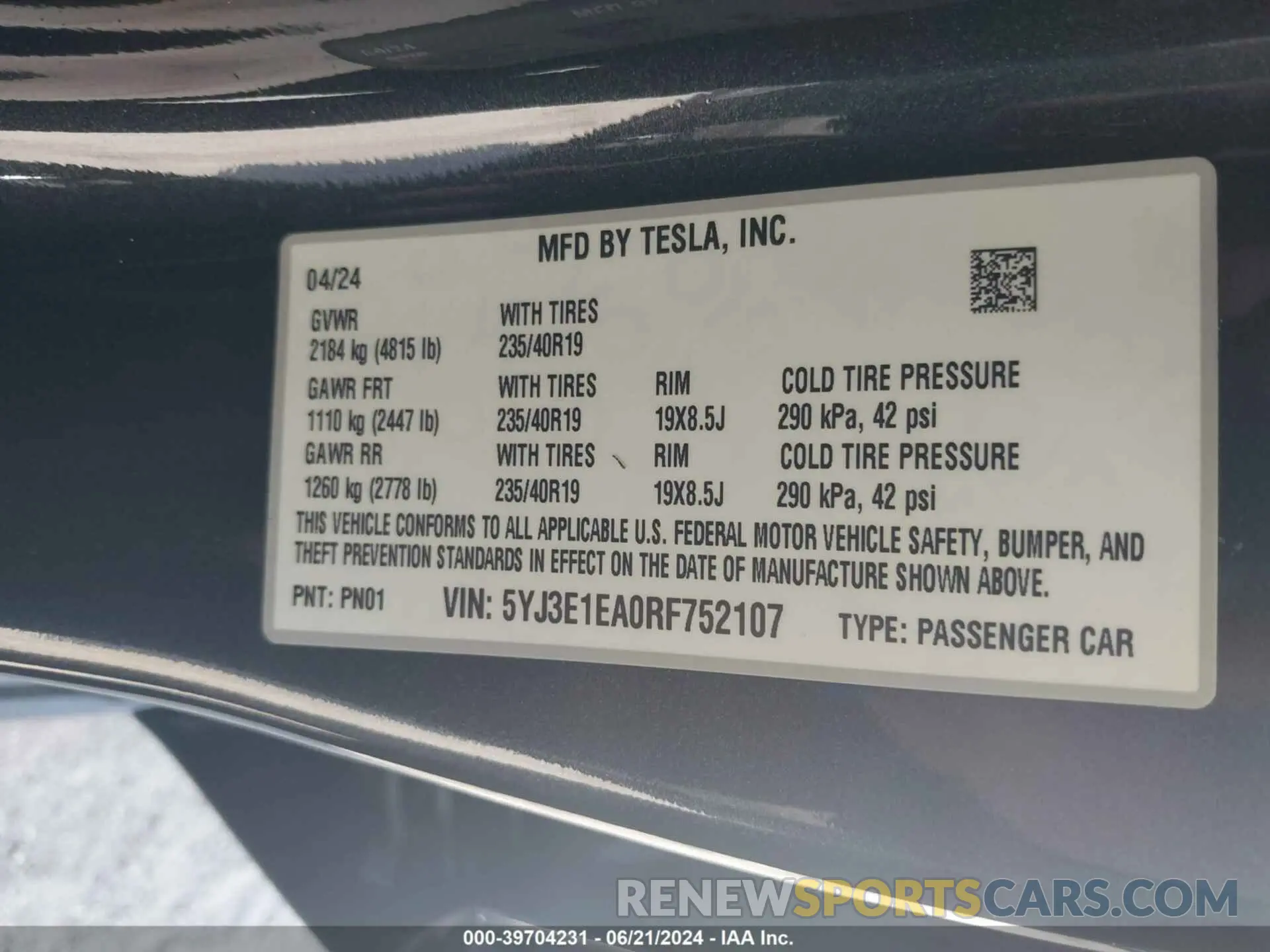 9 Фотография поврежденного автомобиля 5YJ3E1EA0RF752107 TESLA MODEL 3 2024