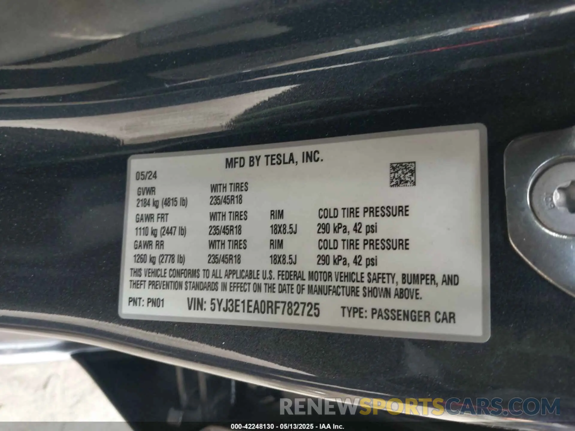 9 Фотография поврежденного автомобиля 5YJ3E1EA0RF782725 TESLA MODEL 3 2024