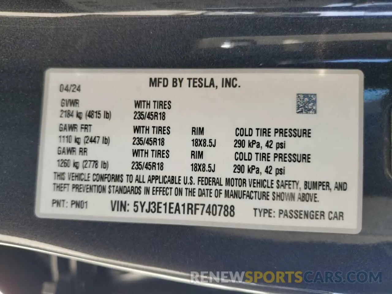 15 Фотография поврежденного автомобиля 5YJ3E1EA1RF740788 TESLA MODEL 3 2024