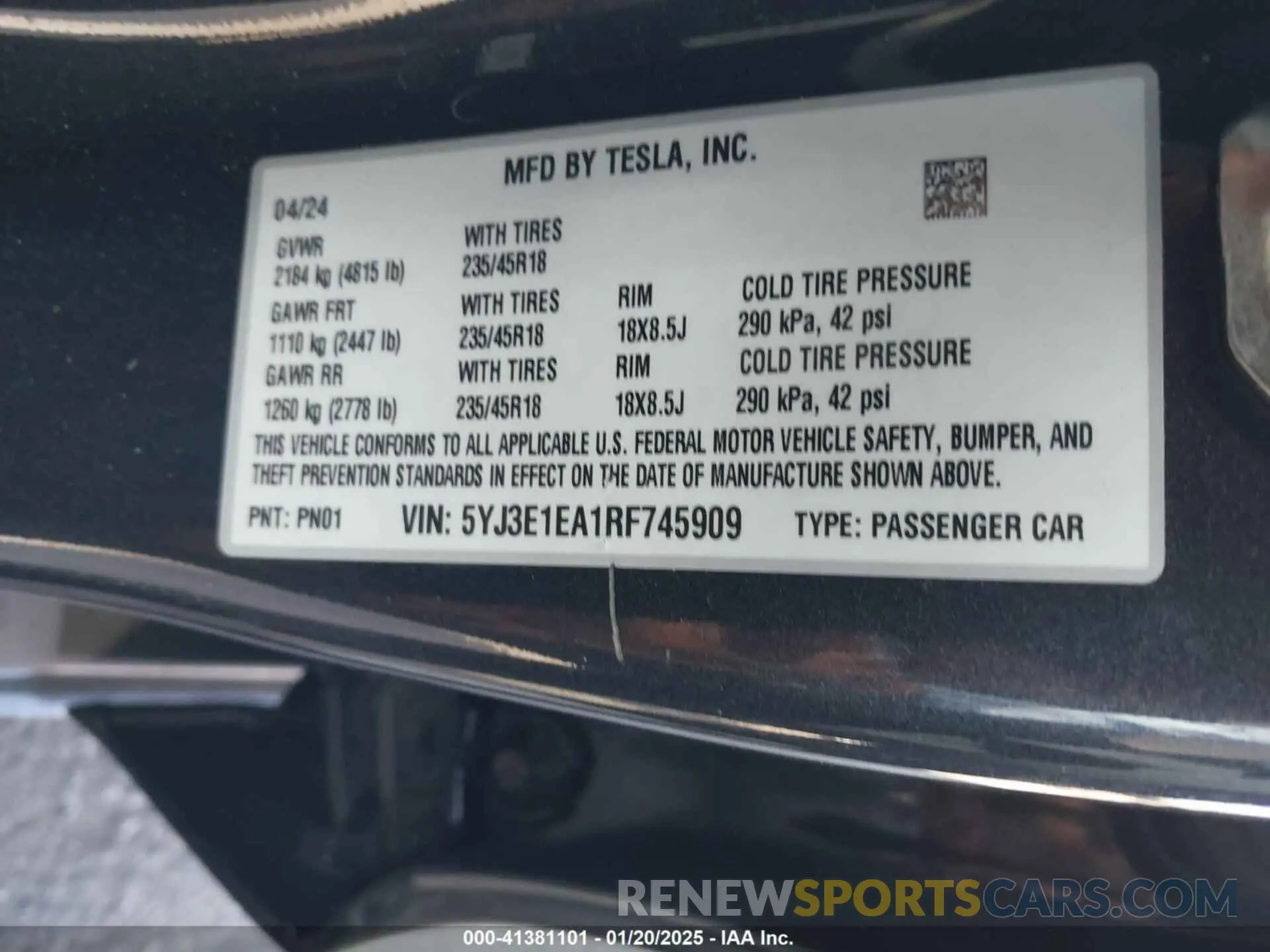 9 Photograph of a damaged car 5YJ3E1EA1RF745909 TESLA MODEL 3 2024