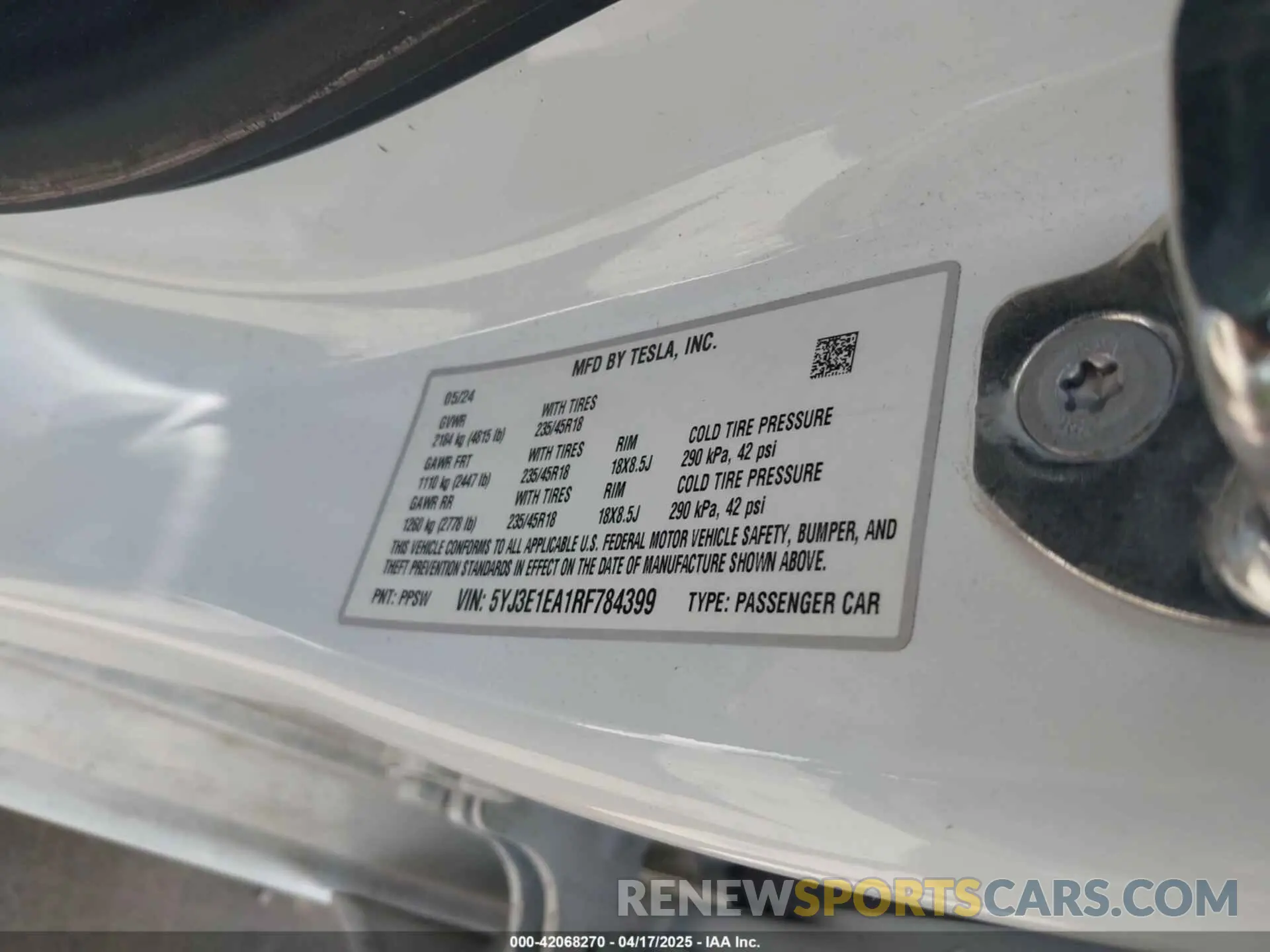 9 Фотография поврежденного автомобиля 5YJ3E1EA1RF784399 TESLA MODEL 3 2024