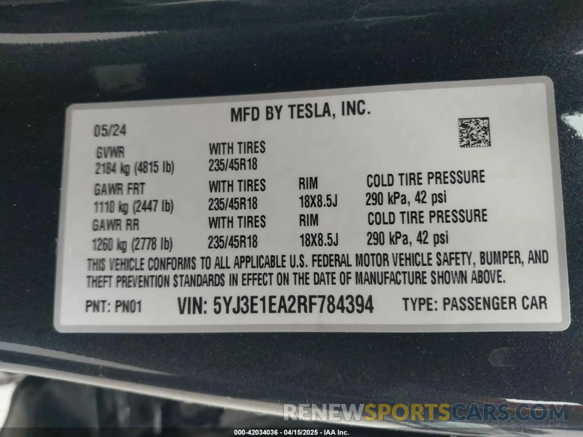 9 Фотография поврежденного автомобиля 5YJ3E1EA2RF784394 TESLA MODEL 3 2024