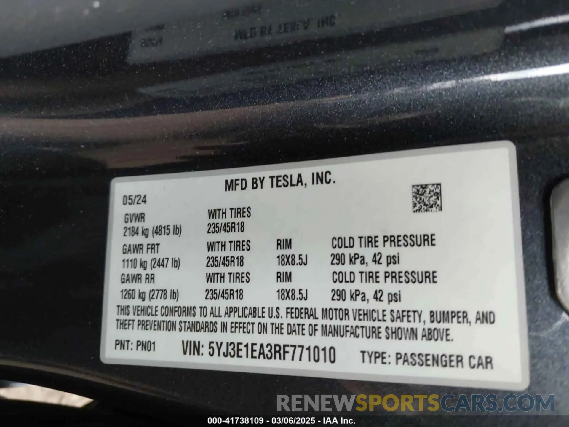 9 Фотография поврежденного автомобиля 5YJ3E1EA3RF771010 TESLA MODEL 3 2024