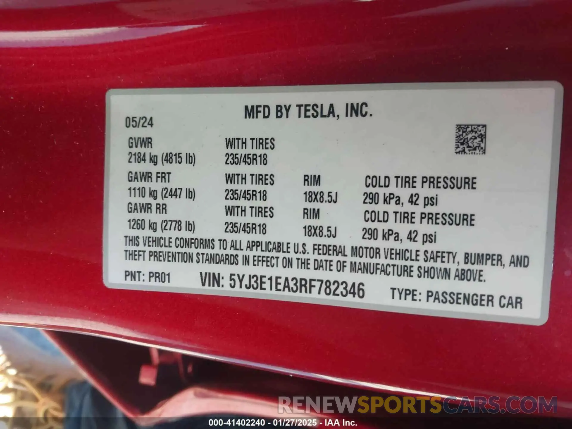 9 Фотография поврежденного автомобиля 5YJ3E1EA3RF782346 TESLA MODEL 3 2024