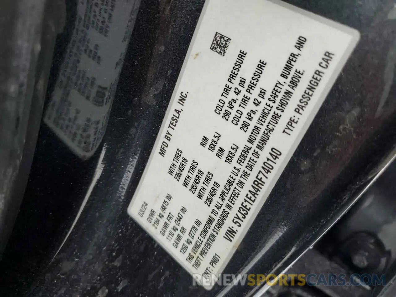 12 Photograph of a damaged car 5YJ3E1EA4RF740140 TESLA MODEL 3 2024